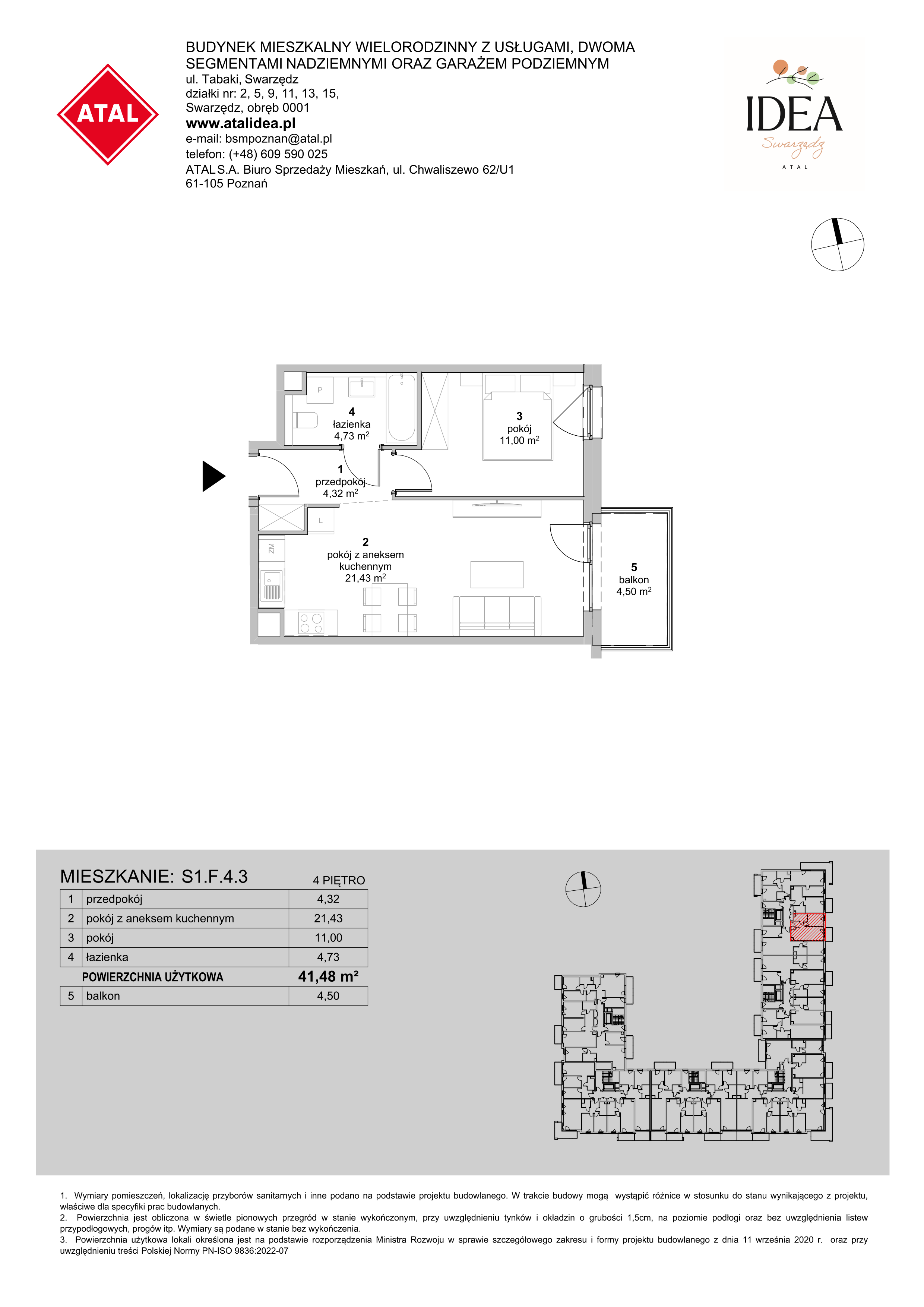 Mieszkanie 41,48 m², piętro 4, oferta nr S1.F.4.3, ATAL Idea Swarzędz II, Swarzędz, ul. Tabaki-idx