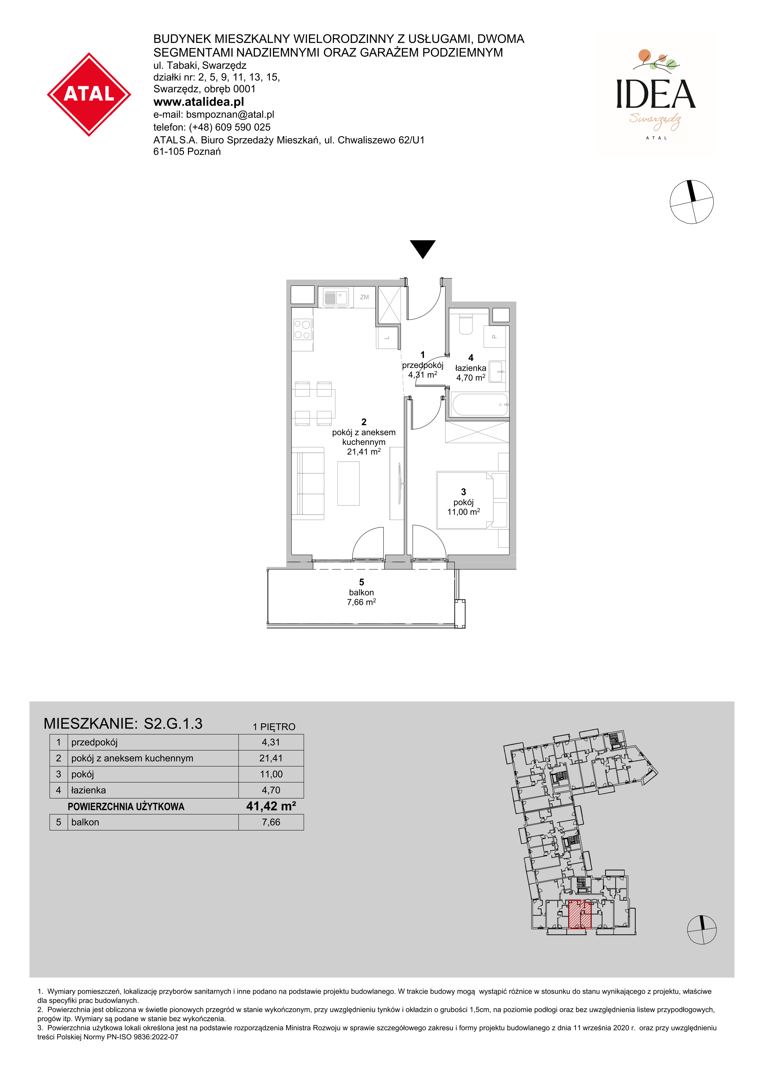 Mieszkanie 41,42 m², piętro 1, oferta nr S2.G.1.3, ATAL Idea Swarzędz II, Swarzędz, ul. Tabaki-idx