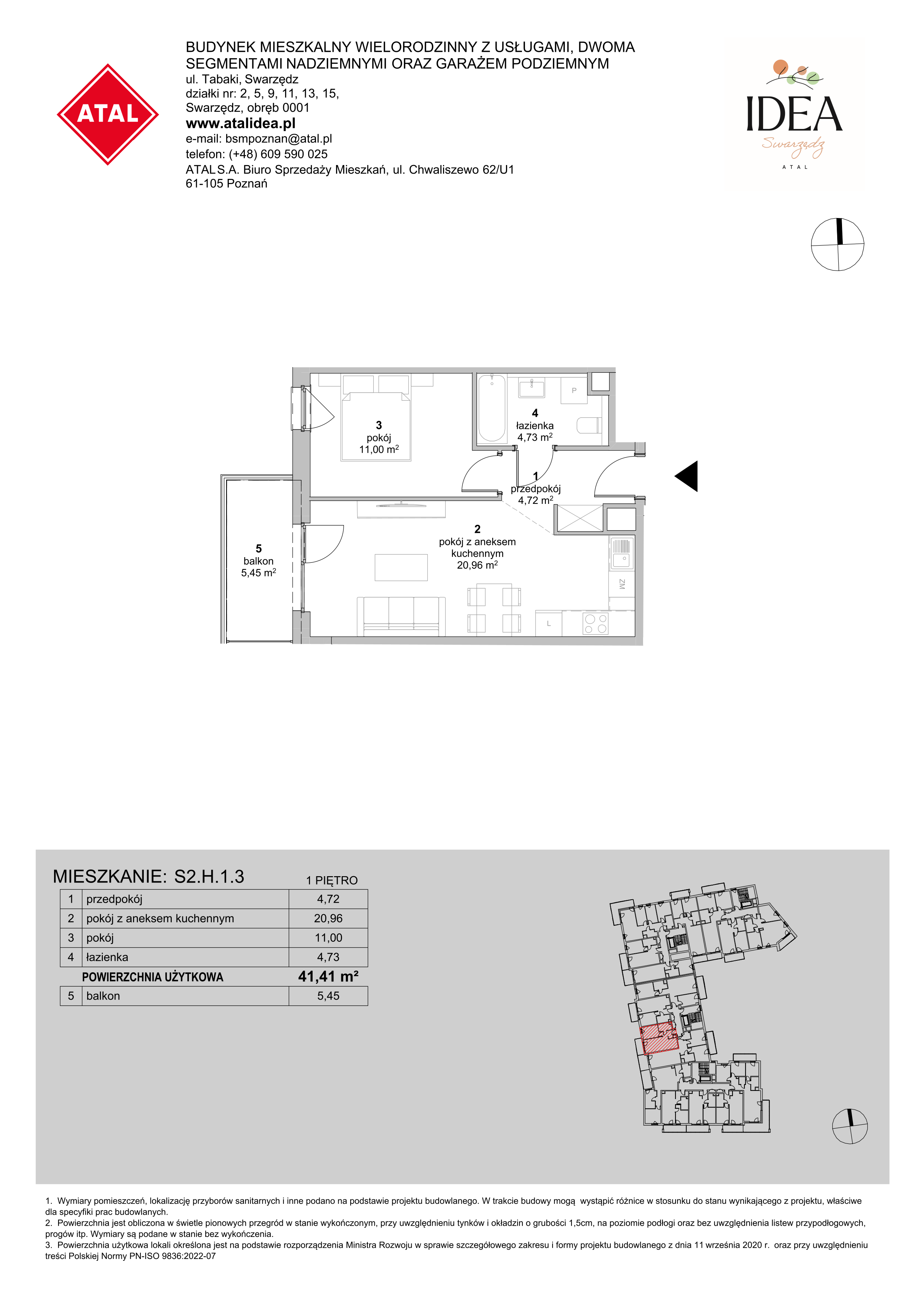 Mieszkanie 41,41 m², piętro 1, oferta nr S2.H.1.3, ATAL Idea Swarzędz II, Swarzędz, ul. Tabaki-idx