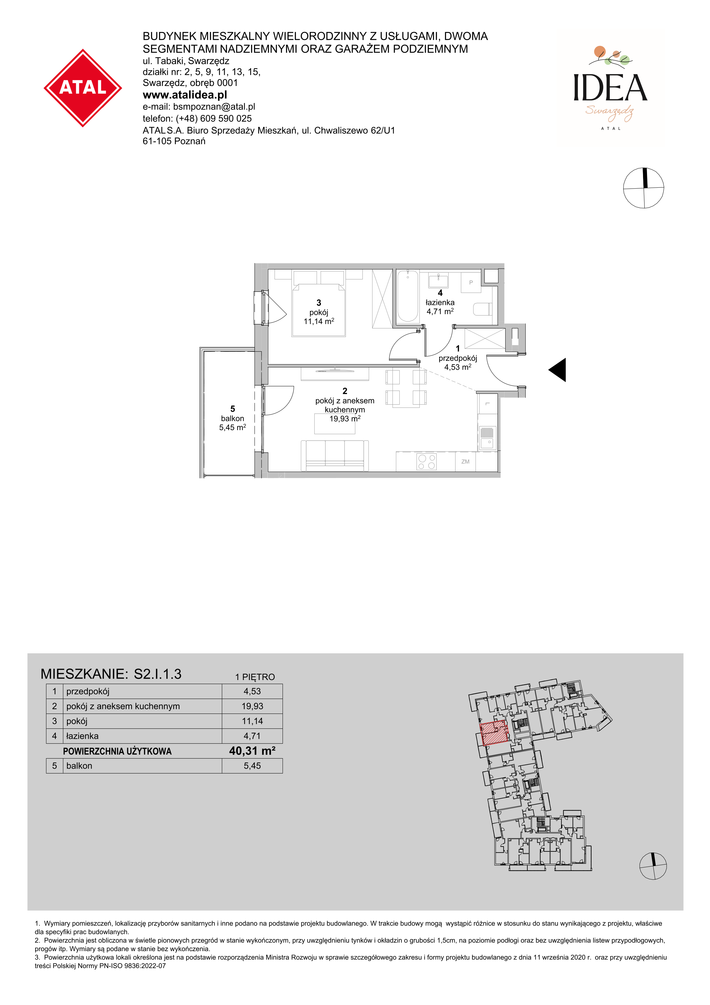 Mieszkanie 40,31 m², piętro 1, oferta nr S2.I.1.3, ATAL Idea Swarzędz II, Swarzędz, ul. Tabaki-idx