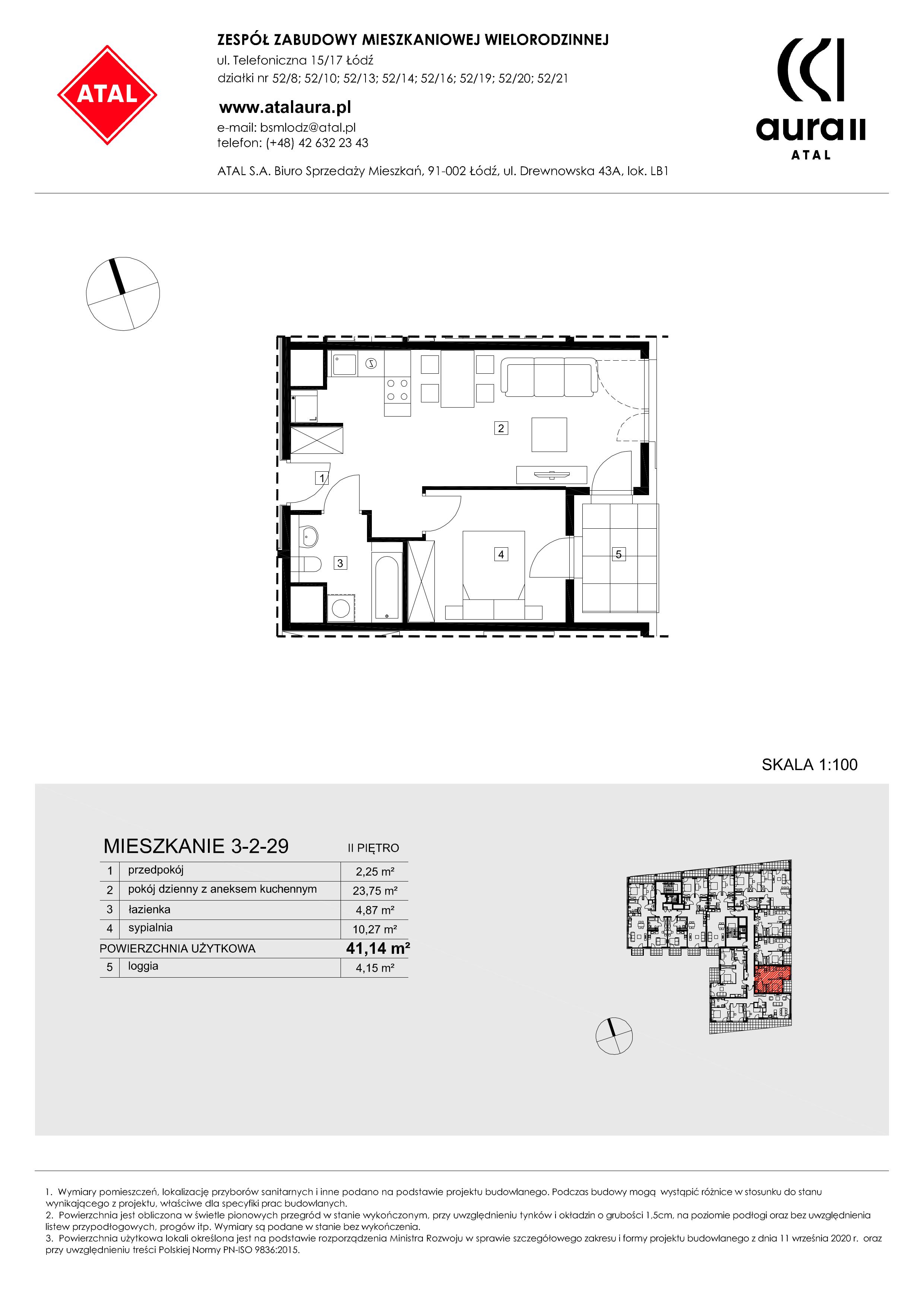 Mieszkanie 41,14 m², piętro 2, oferta nr 3-2-29, ATAL Aura II, Łódź, Bałuty, ul. Telefoniczna 15/17-idx