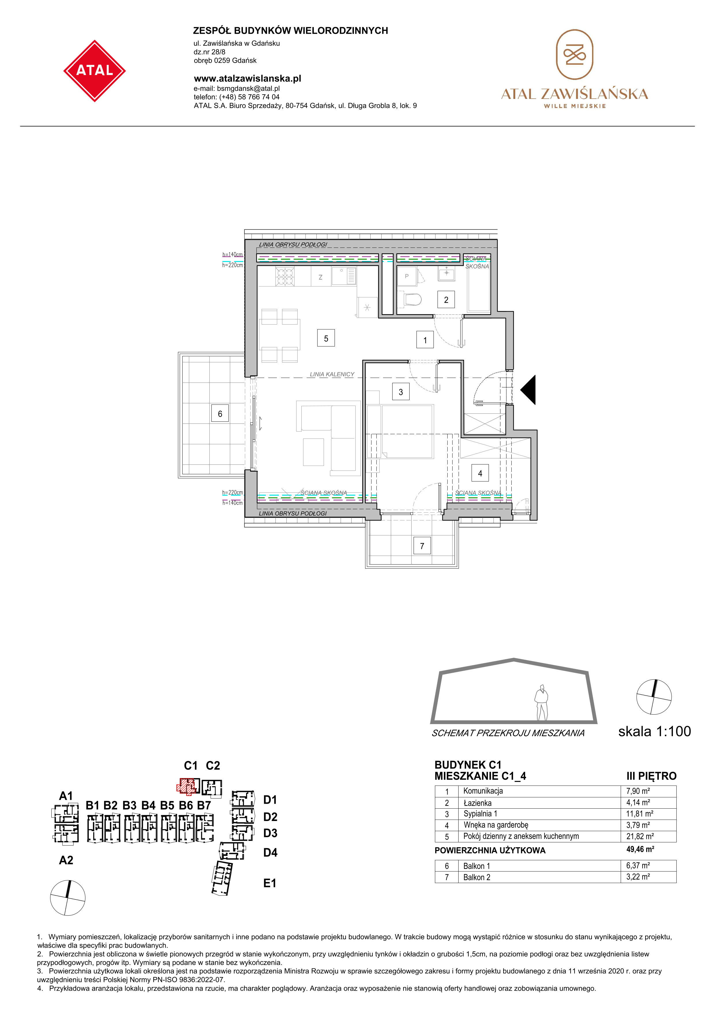 Mieszkanie 49,46 m², piętro 3, oferta nr C1_4, ATAL Zawiślańska Wille Miejskie, Gdańsk, Stogi, ul. Zawiślańska-idx