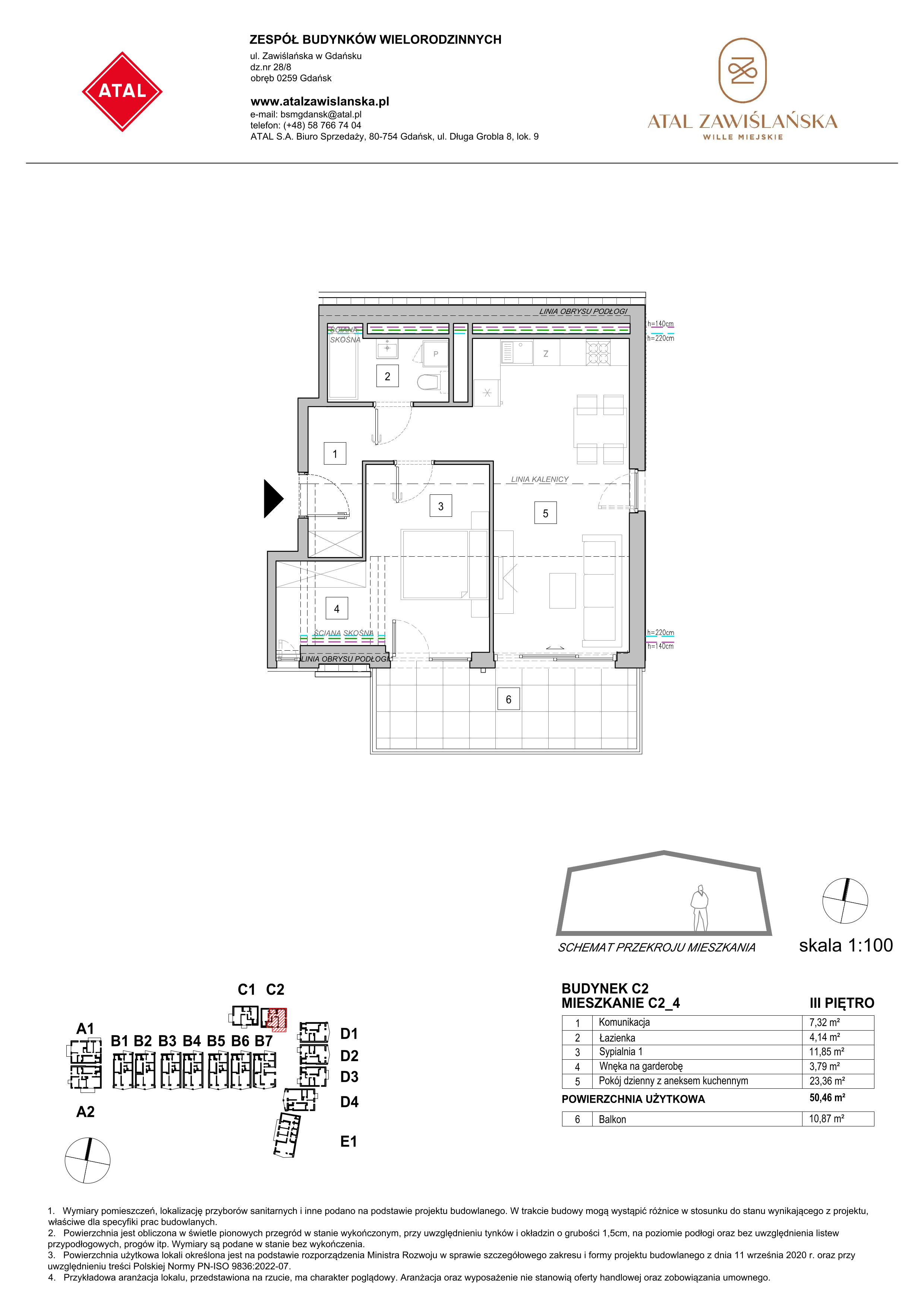 Mieszkanie 50,46 m², piętro 3, oferta nr C2_4, ATAL Zawiślańska Wille Miejskie, Gdańsk, Stogi, ul. Zawiślańska-idx