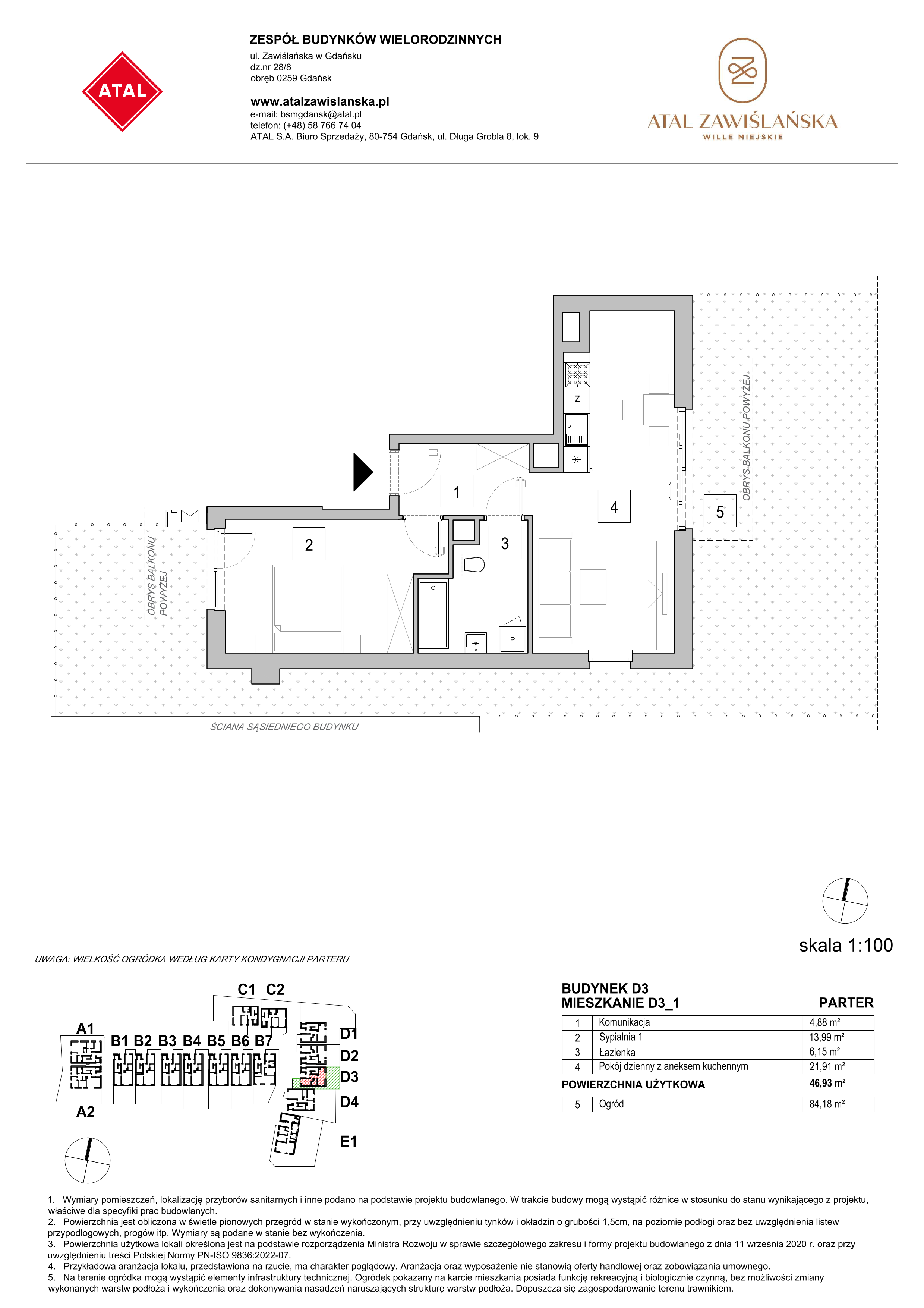 Mieszkanie 46,93 m², parter, oferta nr D3_1, ATAL Zawiślańska Wille Miejskie, Gdańsk, Stogi, ul. Zawiślańska-idx