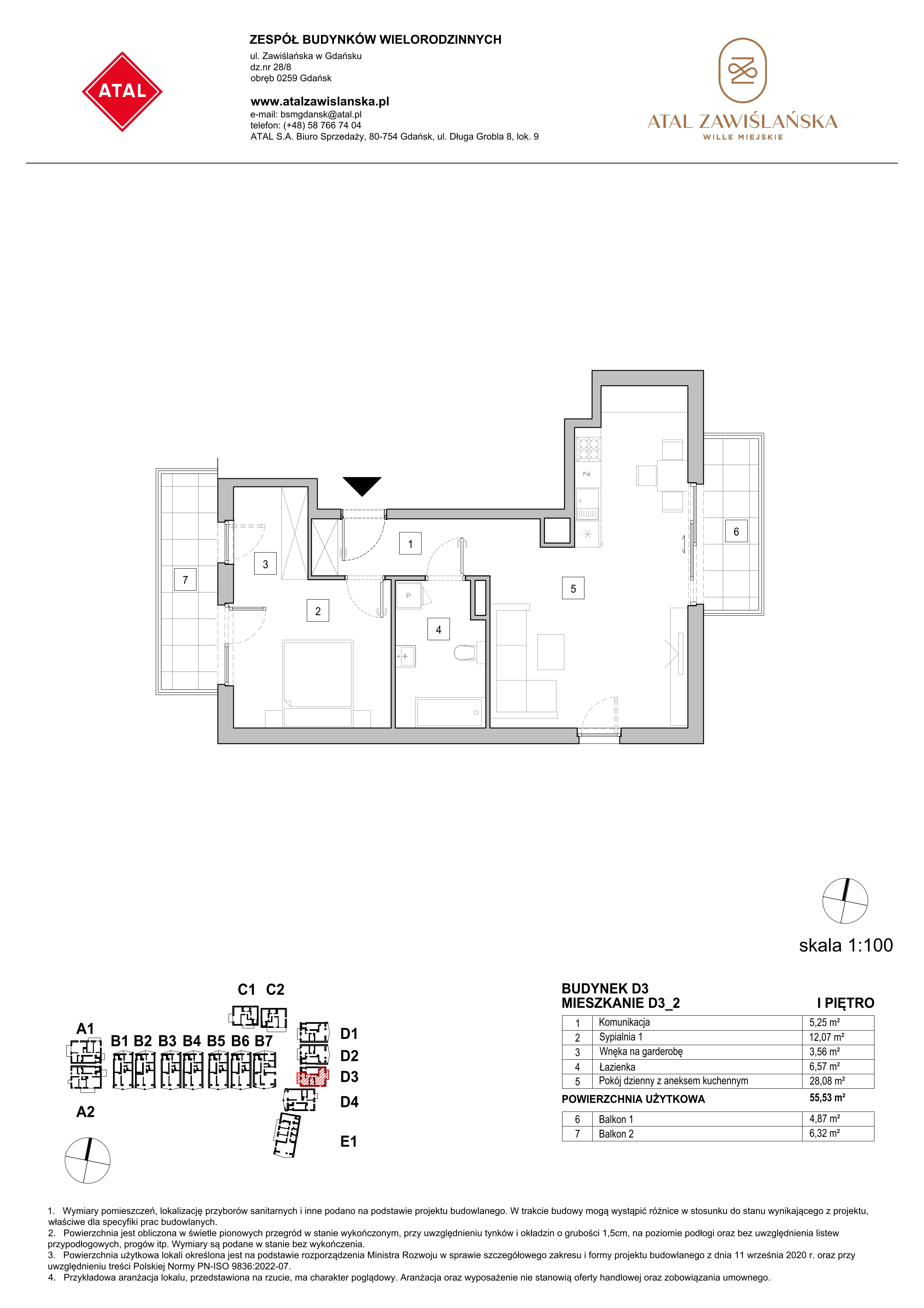 Mieszkanie 55,53 m², piętro 1, oferta nr D3_2, ATAL Zawiślańska Wille Miejskie, Gdańsk, Stogi, ul. Zawiślańska-idx