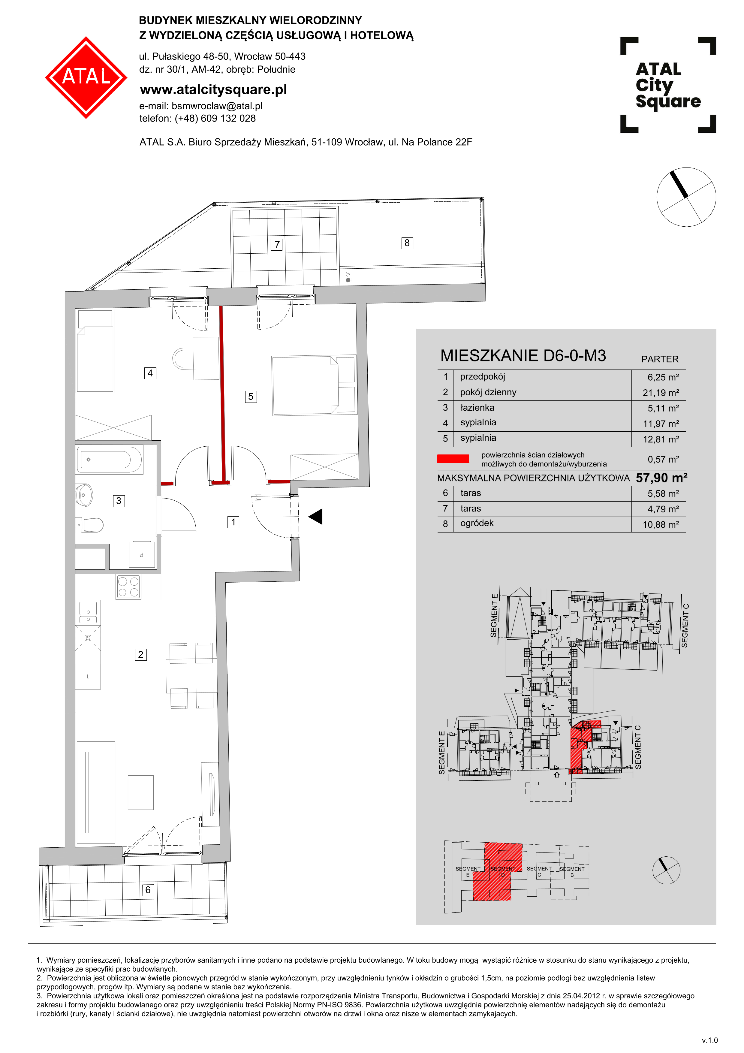 Mieszkanie 57,90 m², parter, oferta nr D6-0-M3, ATAL City Square, Wrocław, Przedmieście Oławskie, Krzyki, ul. gen. Kazimierza Pułaskiego-idx