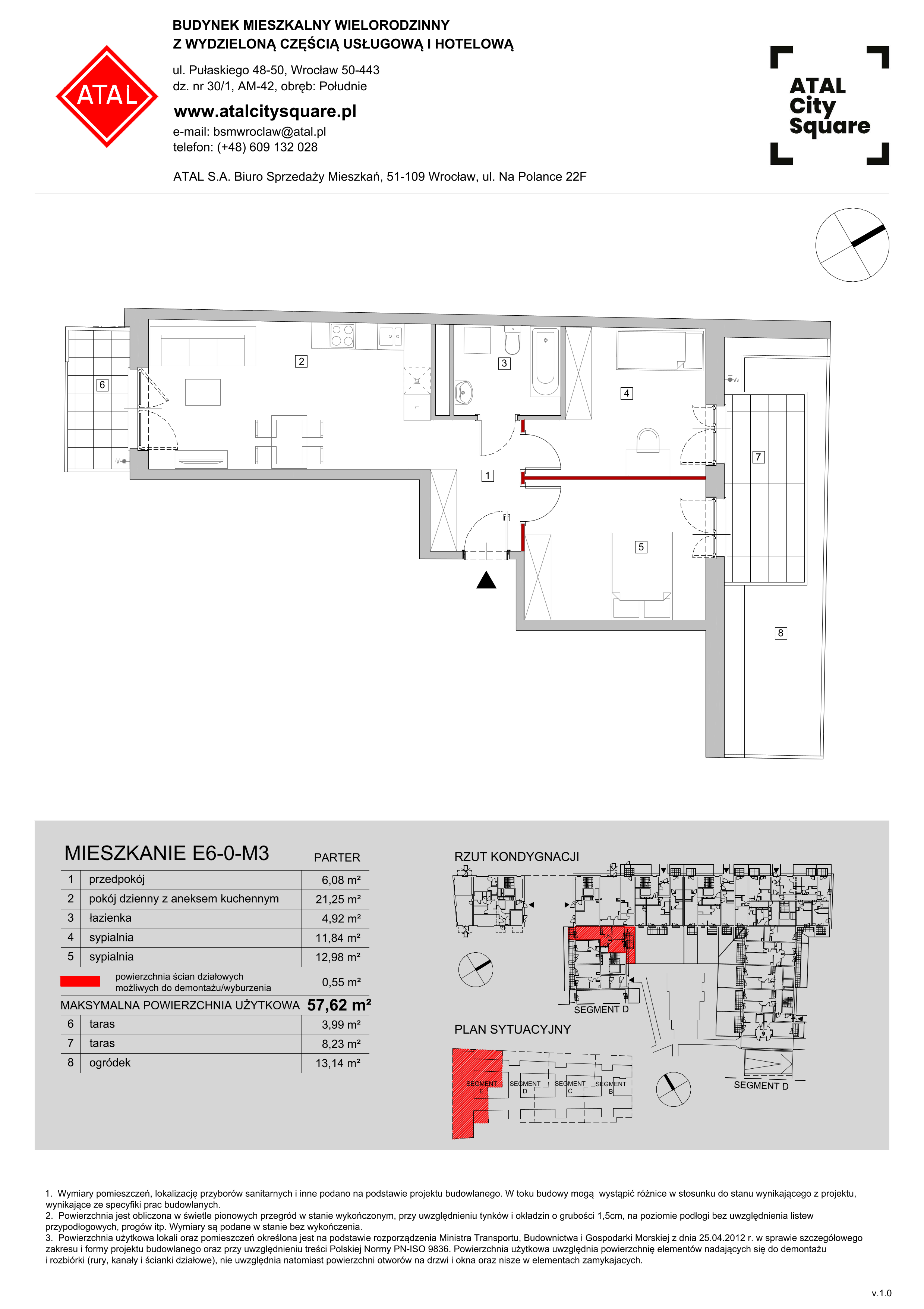 Mieszkanie 57,62 m², parter, oferta nr E6-0-M3, ATAL City Square, Wrocław, Przedmieście Oławskie, Krzyki, ul. gen. Kazimierza Pułaskiego-idx