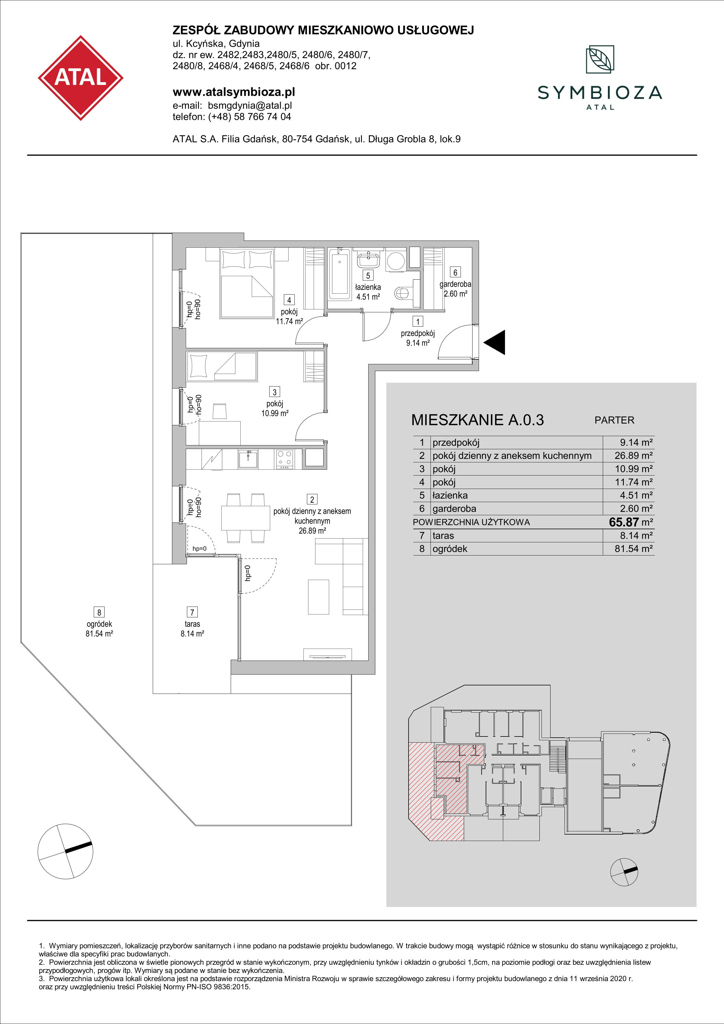 Mieszkanie 65,87 m², parter, oferta nr A.0.3, ATAL Symbioza, Gdynia, Cisowa, ul. Kcyńska-idx