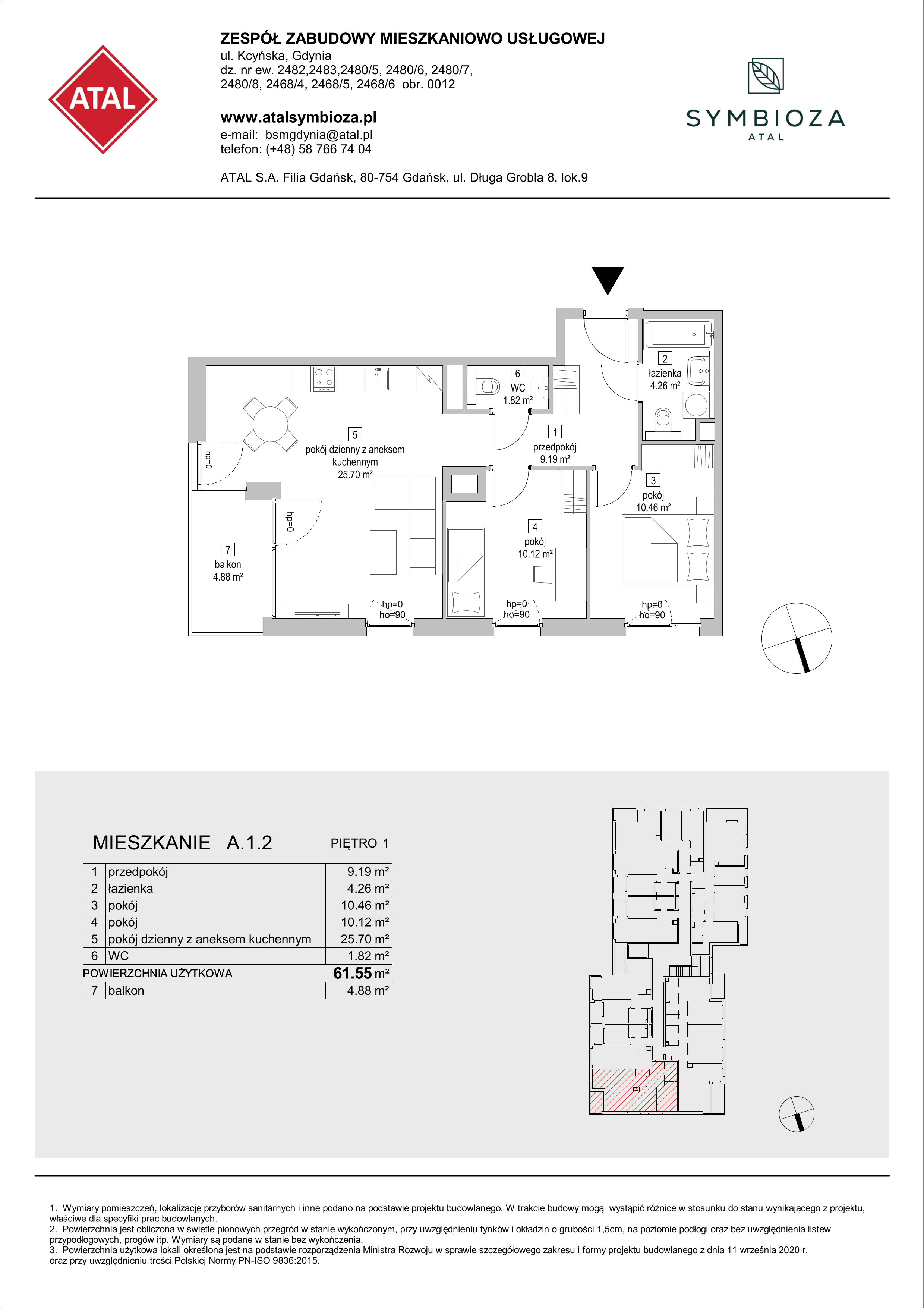 Mieszkanie 61,55 m², piętro 1, oferta nr A.1.2, ATAL Symbioza, Gdynia, Cisowa, ul. Kcyńska-idx