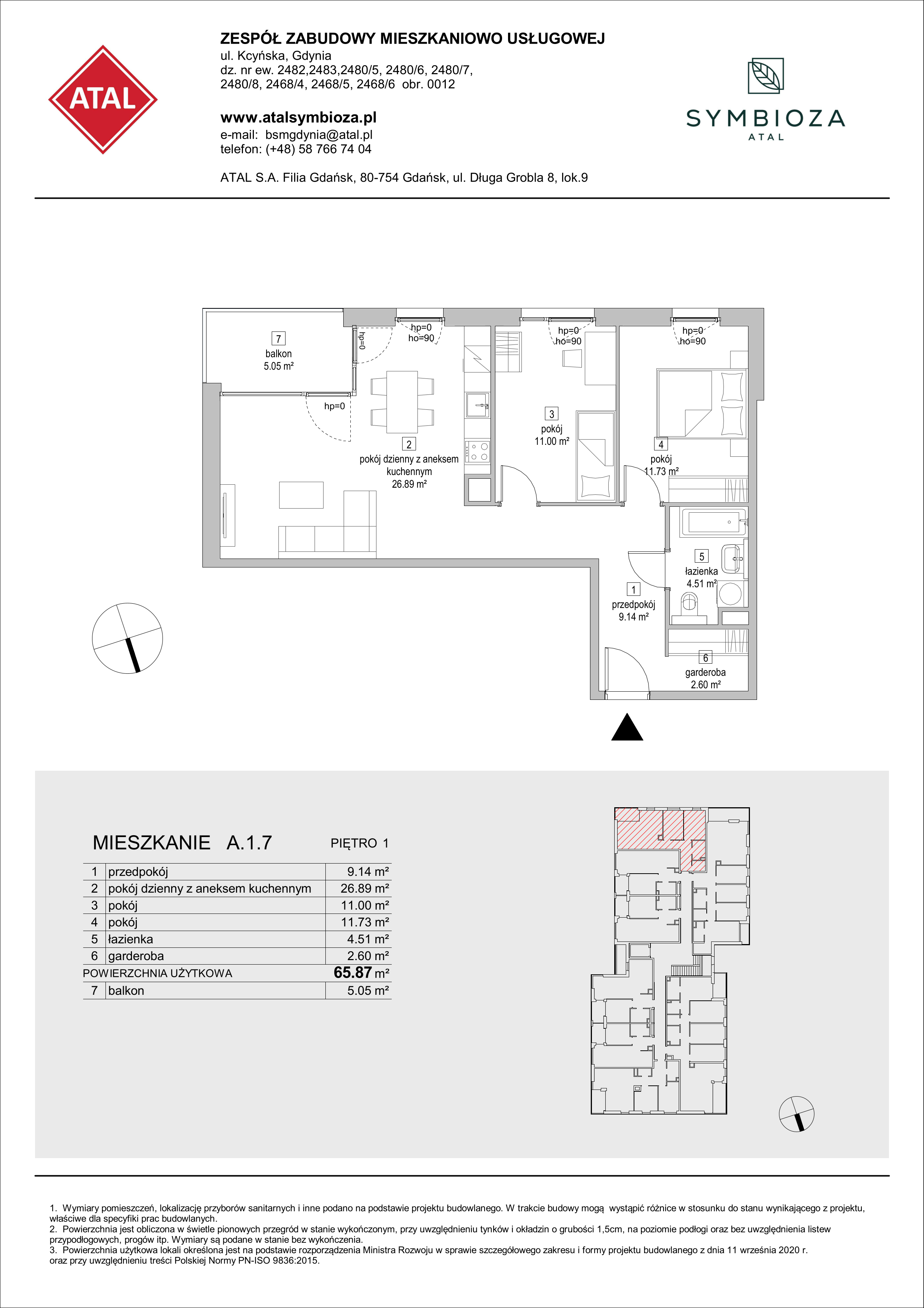 Mieszkanie 65,87 m², piętro 1, oferta nr A.1.7, ATAL Symbioza, Gdynia, Cisowa, ul. Kcyńska-idx