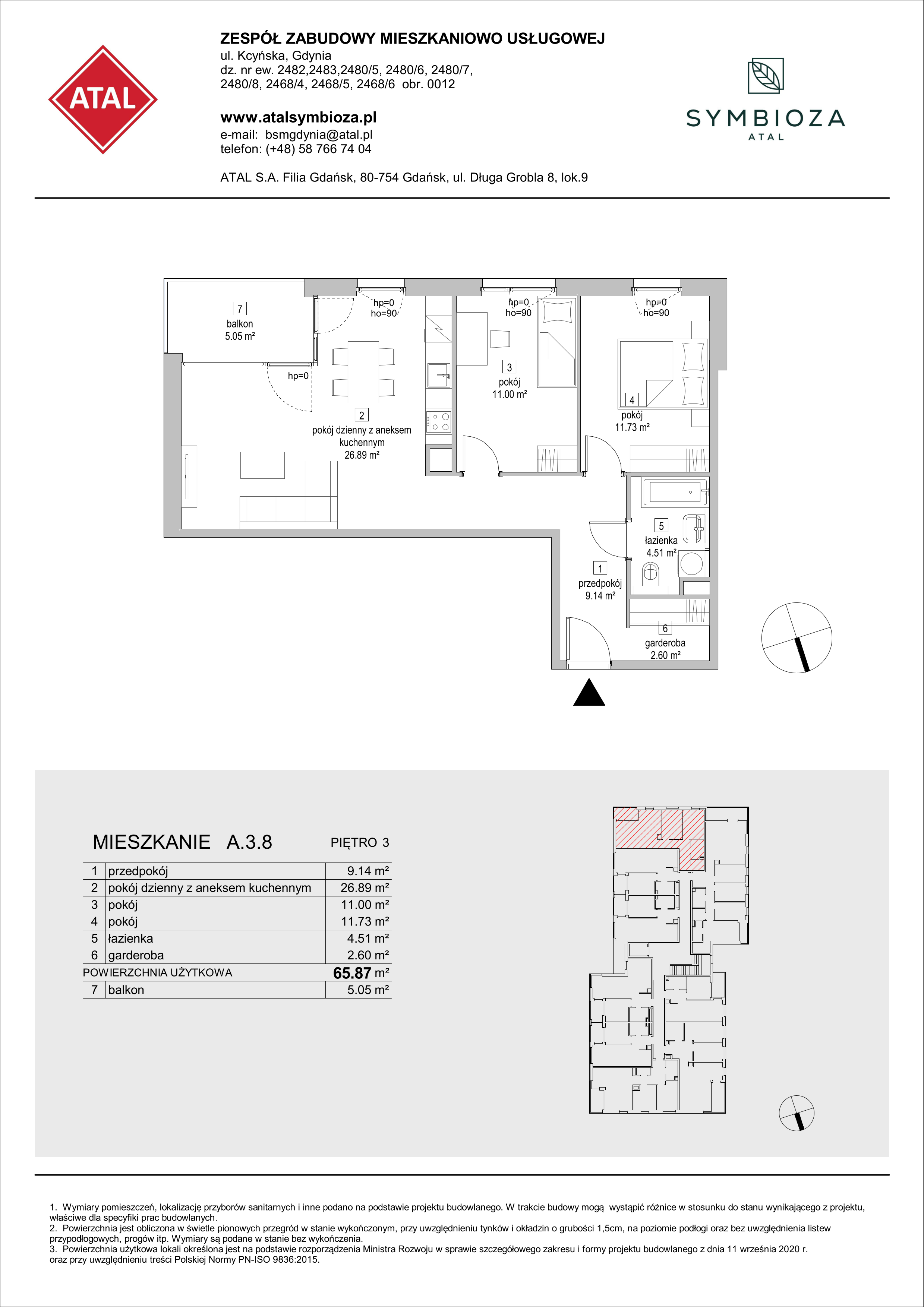 Mieszkanie 65,87 m², piętro 3, oferta nr A.3.8, ATAL Symbioza, Gdynia, Cisowa, ul. Kcyńska-idx