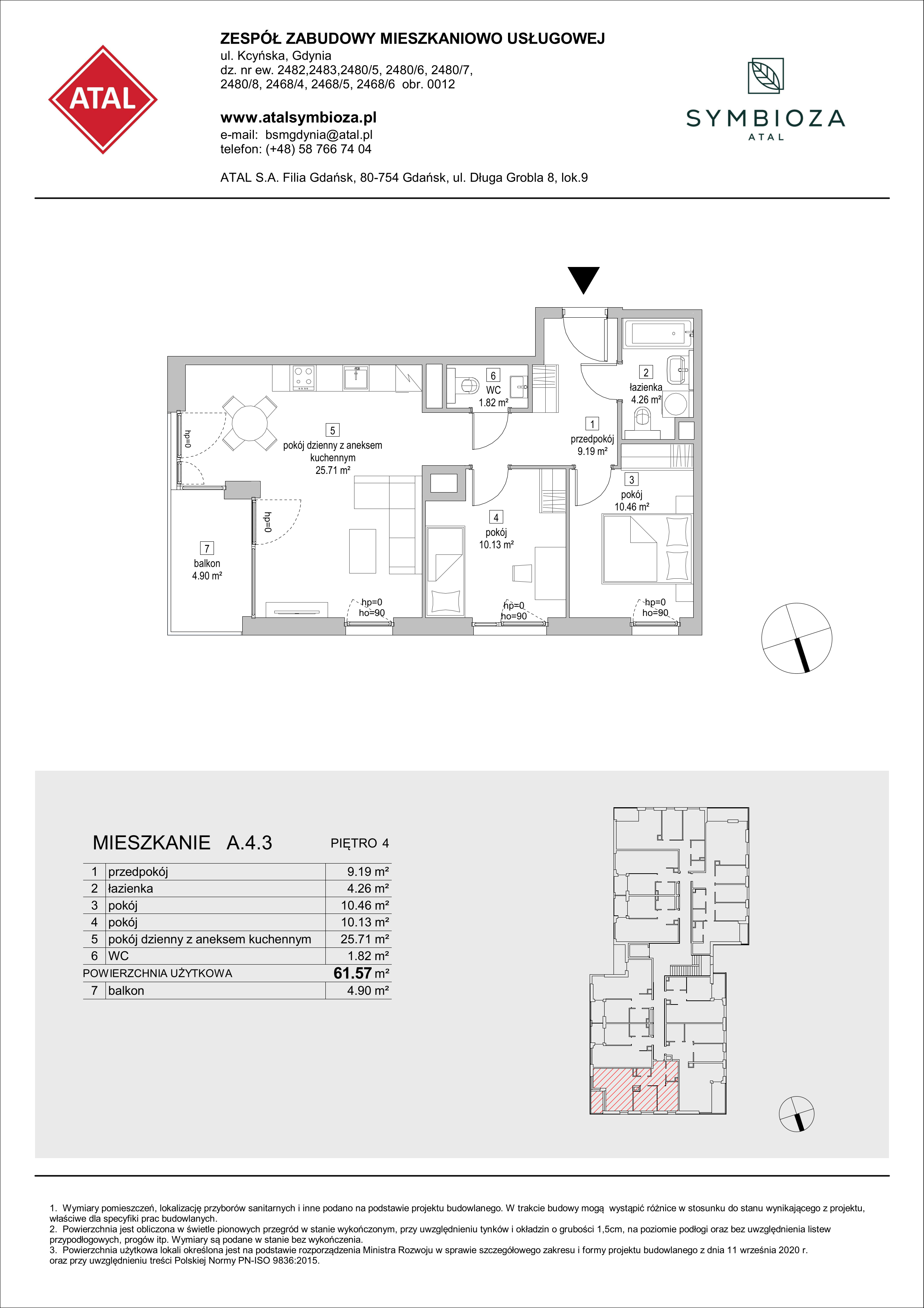 Mieszkanie 61,57 m², piętro 4, oferta nr A.4.3, ATAL Symbioza, Gdynia, Cisowa, ul. Kcyńska-idx