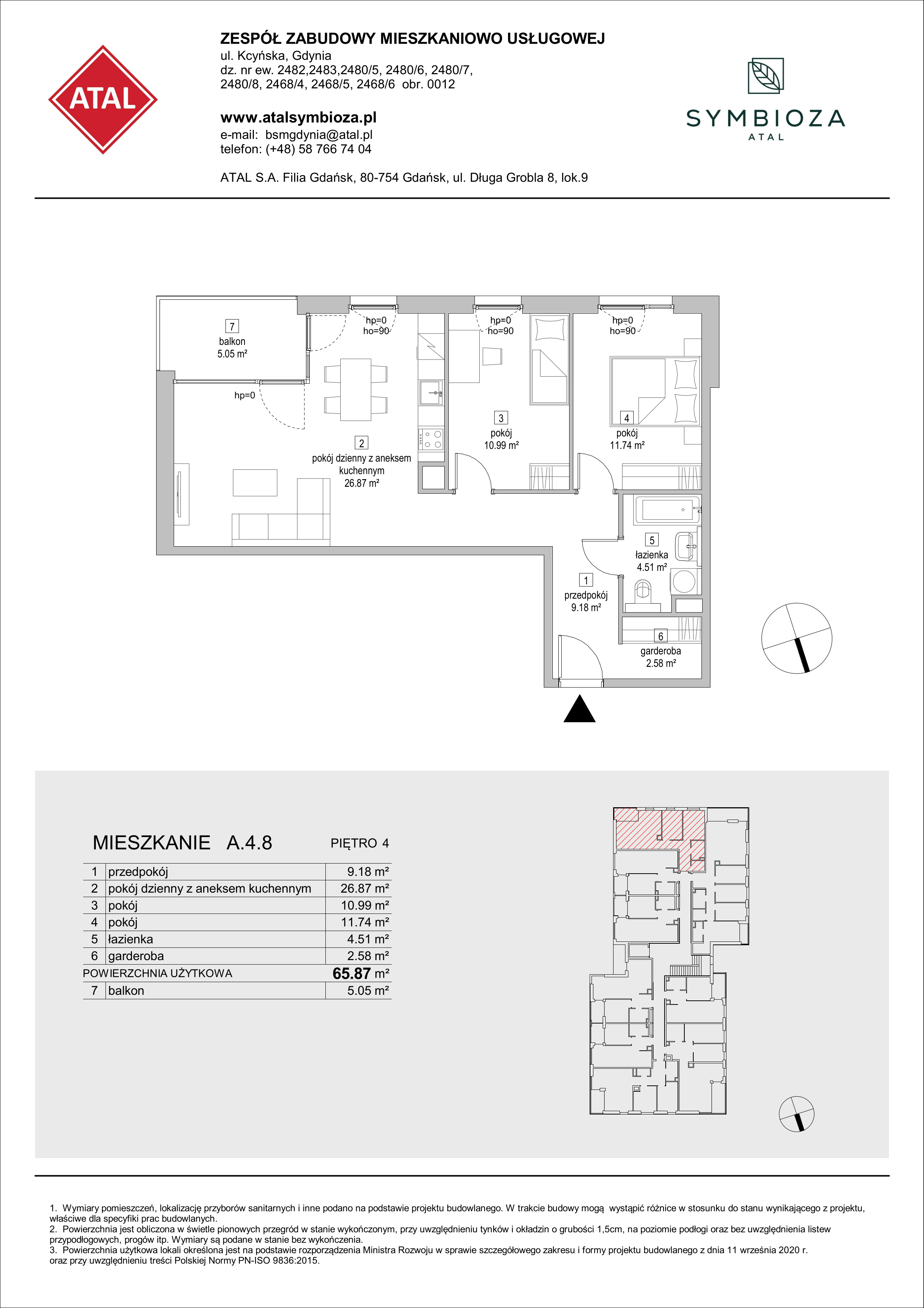 Mieszkanie 65,87 m², piętro 4, oferta nr A.4.8, ATAL Symbioza, Gdynia, Cisowa, ul. Kcyńska-idx