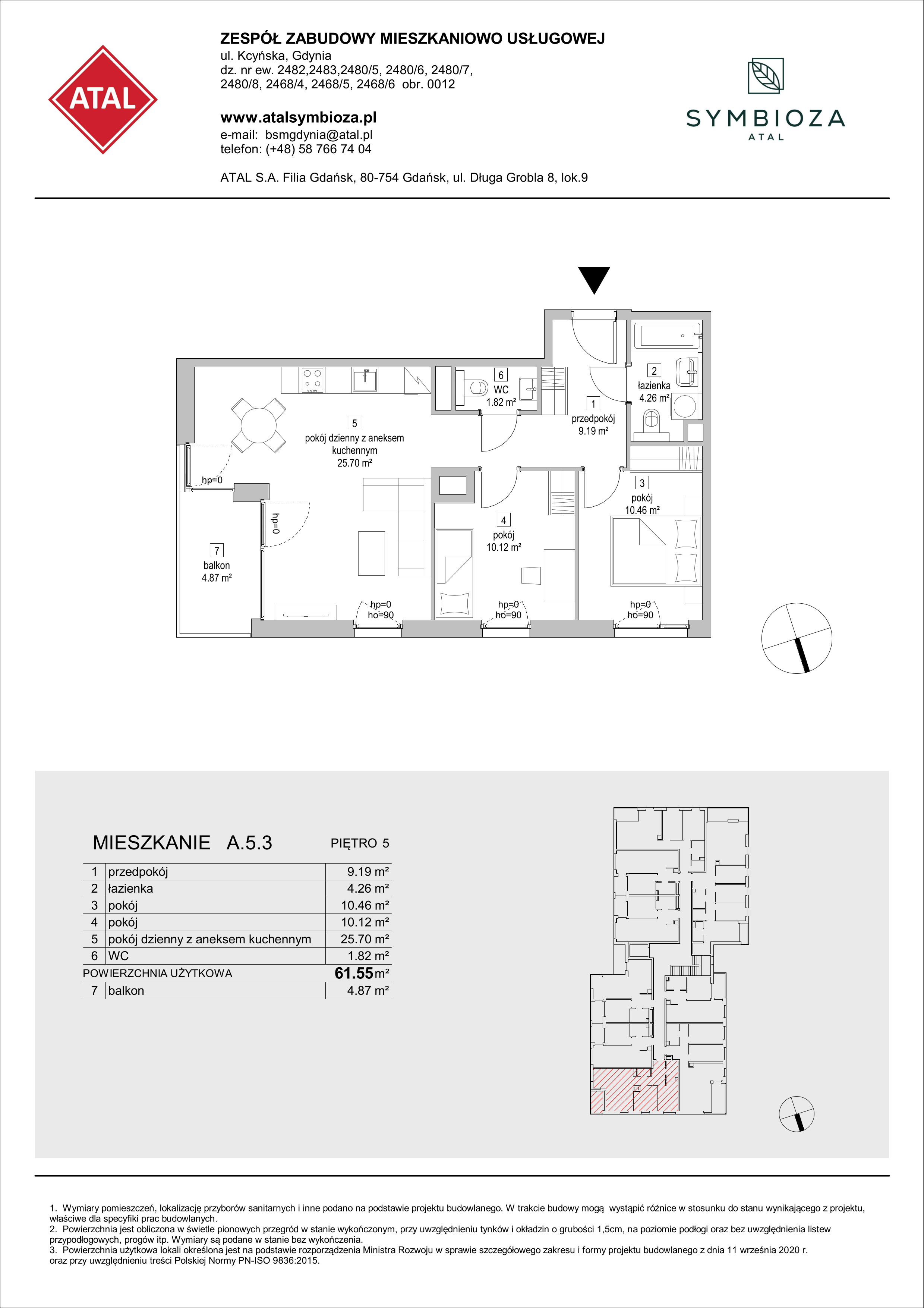 Mieszkanie 61,55 m², piętro 5, oferta nr A.5.3, ATAL Symbioza, Gdynia, Cisowa, ul. Kcyńska-idx