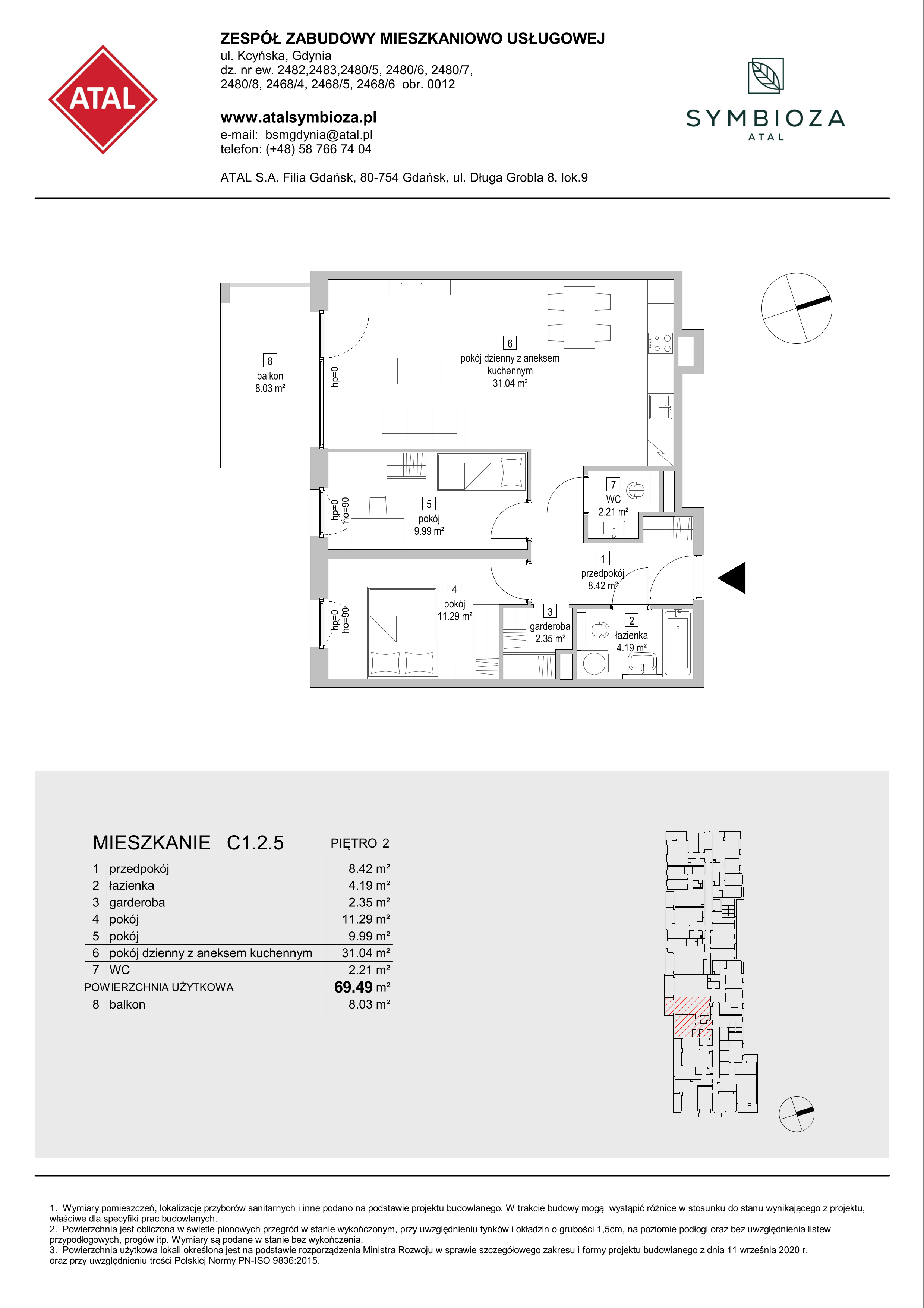 Mieszkanie 69,49 m², piętro 2, oferta nr C1.2.5, ATAL Symbioza, Gdynia, Cisowa, ul. Kcyńska-idx