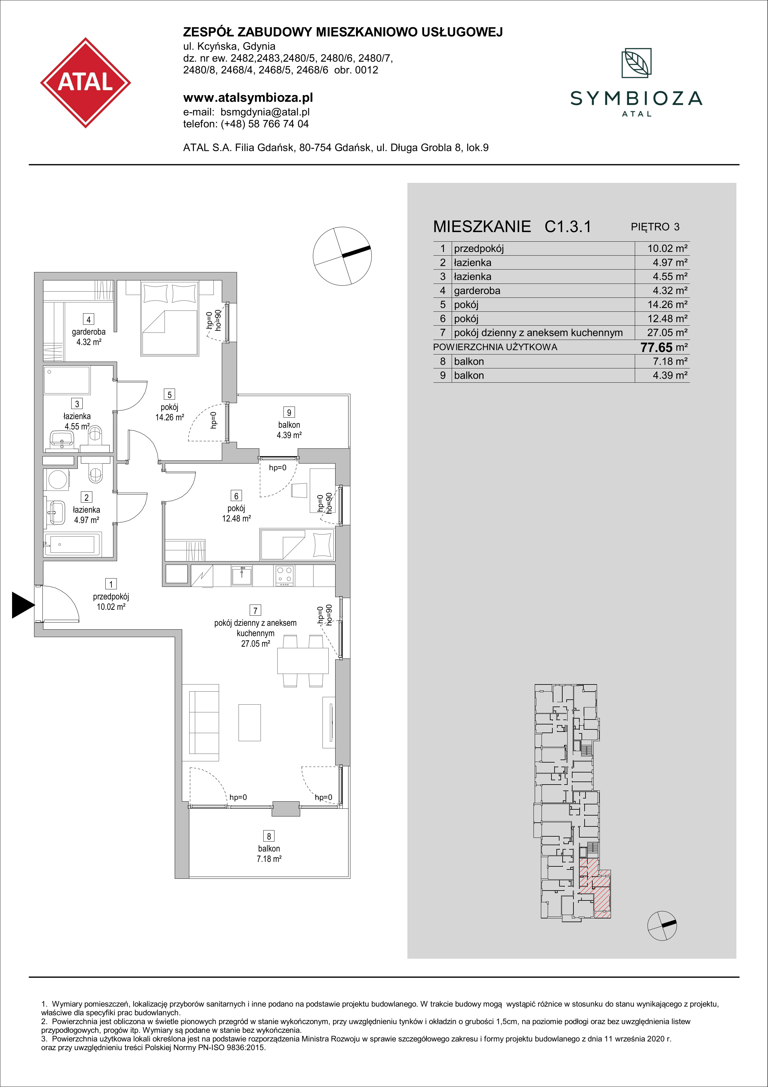 Mieszkanie 77,65 m², piętro 3, oferta nr C1.3.1, ATAL Symbioza, Gdynia, Cisowa, ul. Kcyńska-idx