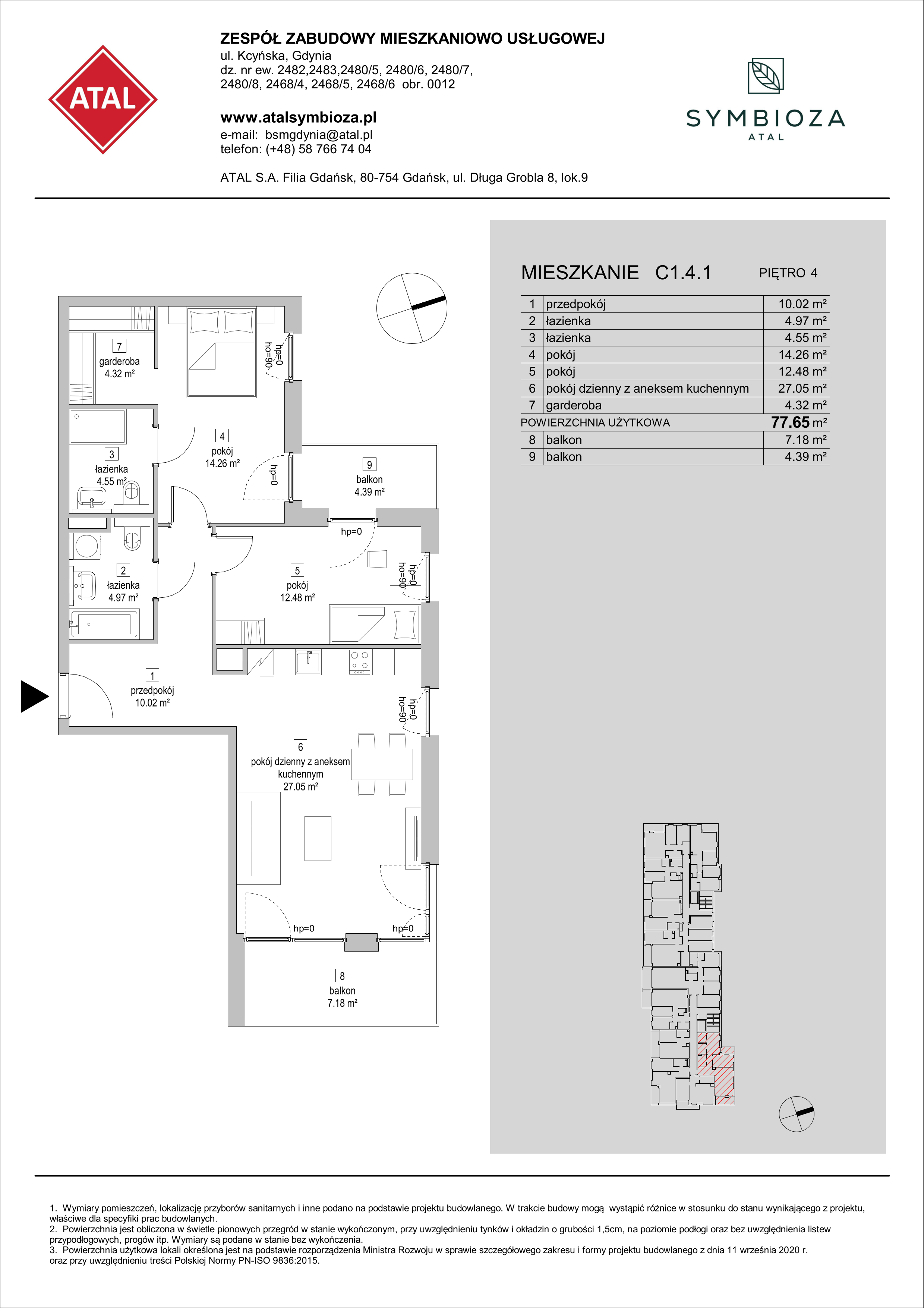 Mieszkanie 77,65 m², piętro 4, oferta nr C1.4.1, ATAL Symbioza, Gdynia, Cisowa, ul. Kcyńska-idx