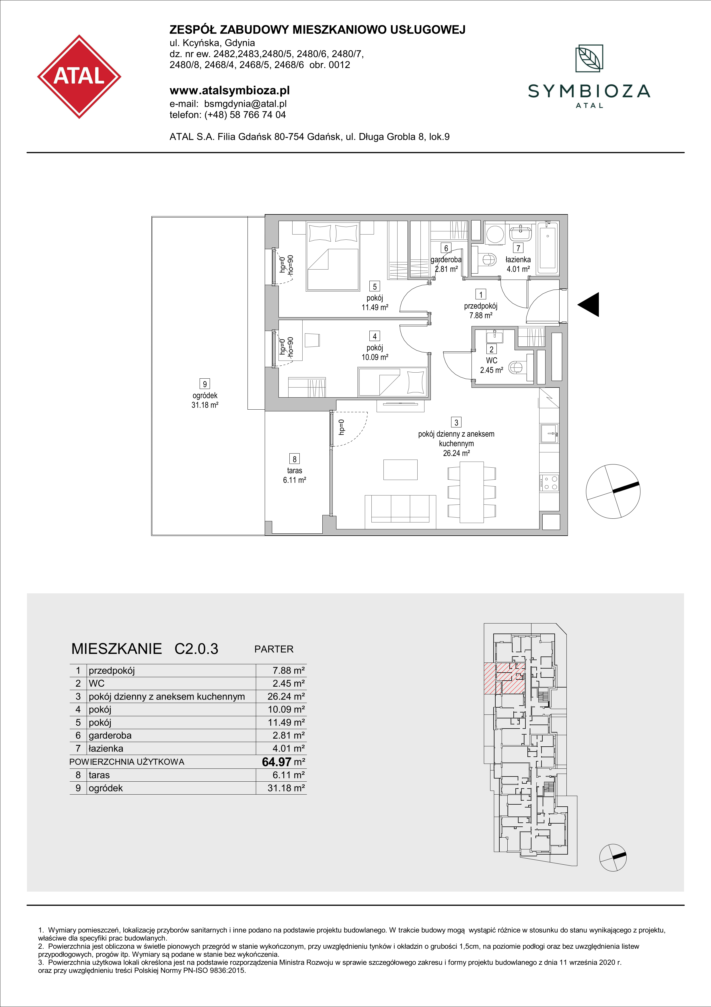 Mieszkanie 64,97 m², parter, oferta nr C2.0.3, ATAL Symbioza, Gdynia, Cisowa, ul. Kcyńska-idx