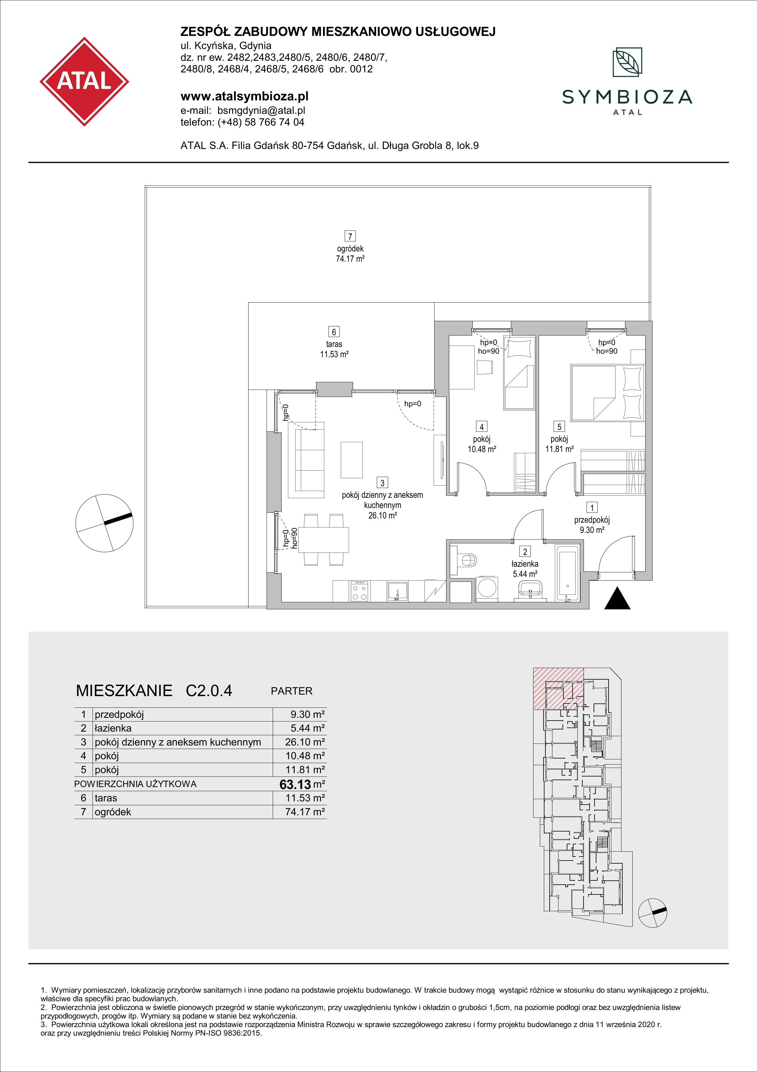 Mieszkanie 63,13 m², parter, oferta nr C2.0.4, ATAL Symbioza, Gdynia, Cisowa, ul. Kcyńska-idx