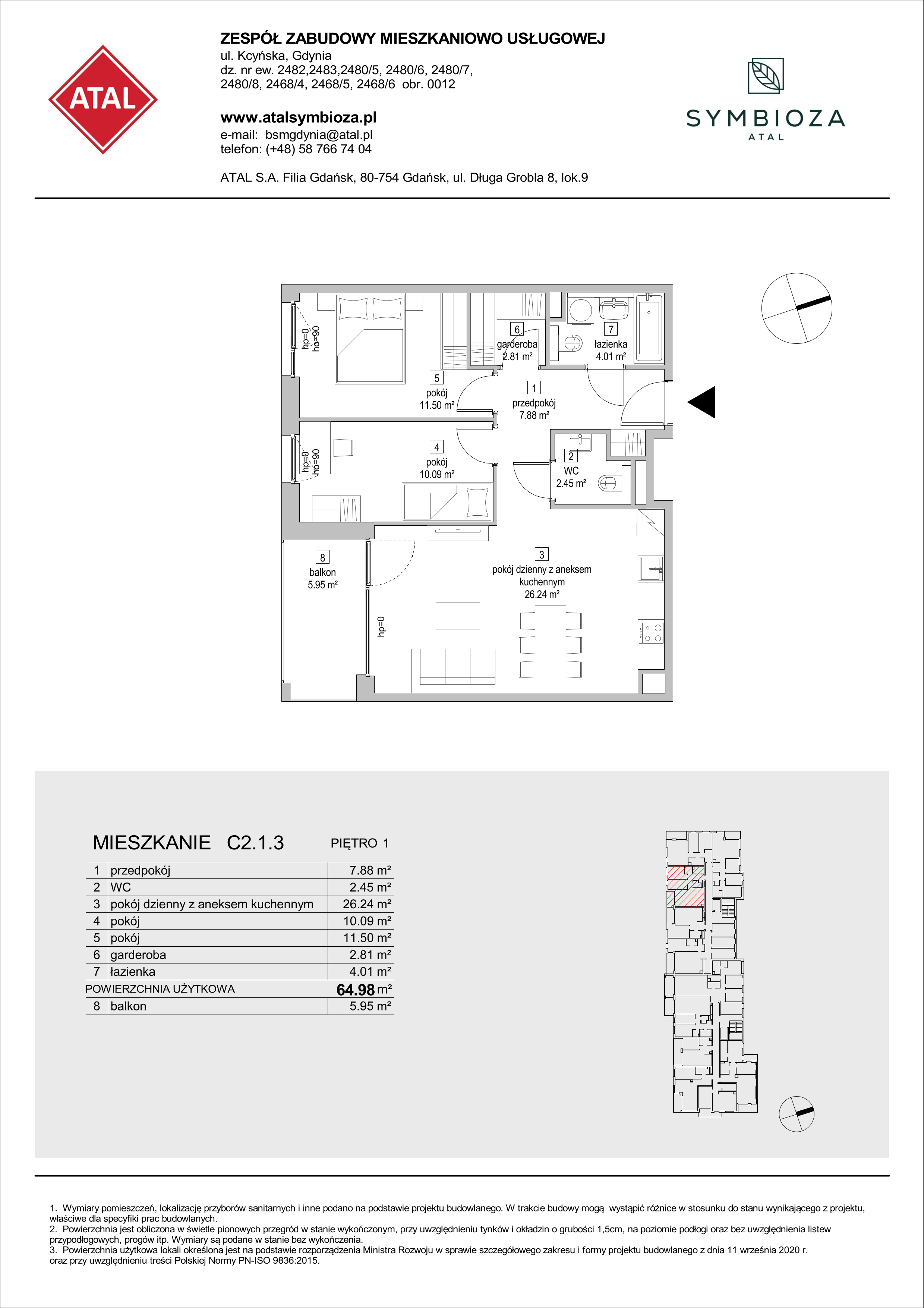 Mieszkanie 64,98 m², piętro 1, oferta nr C2.1.3, ATAL Symbioza, Gdynia, Cisowa, ul. Kcyńska-idx