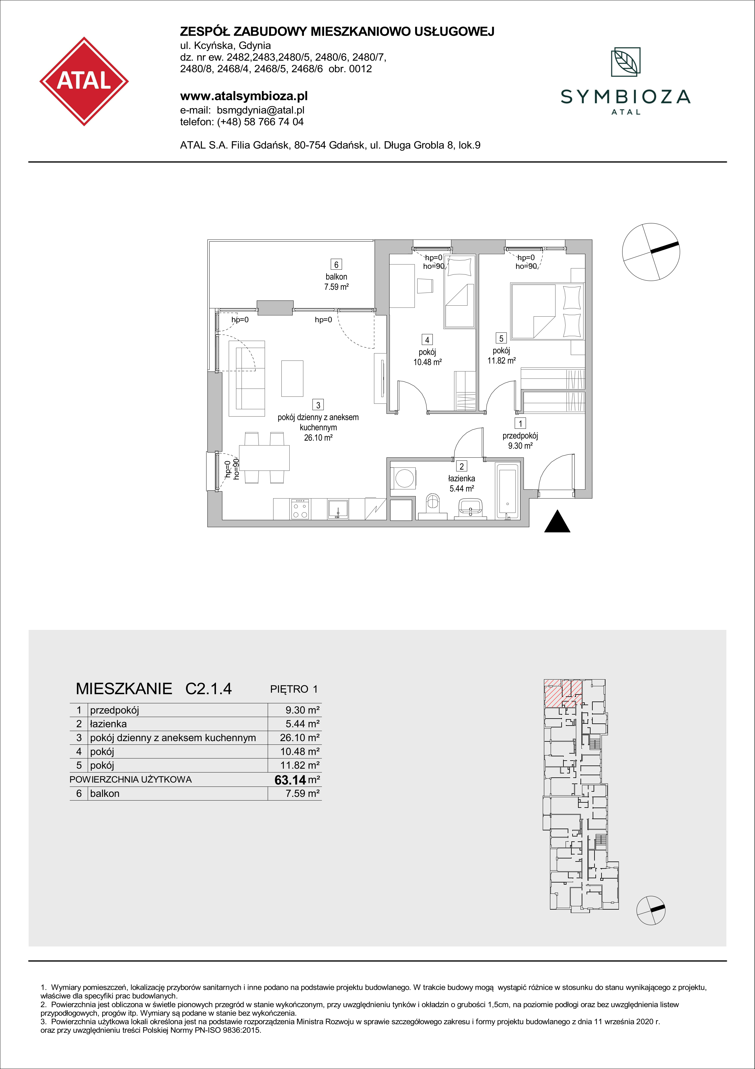 Mieszkanie 63,14 m², piętro 1, oferta nr C2.1.4, ATAL Symbioza, Gdynia, Cisowa, ul. Kcyńska-idx