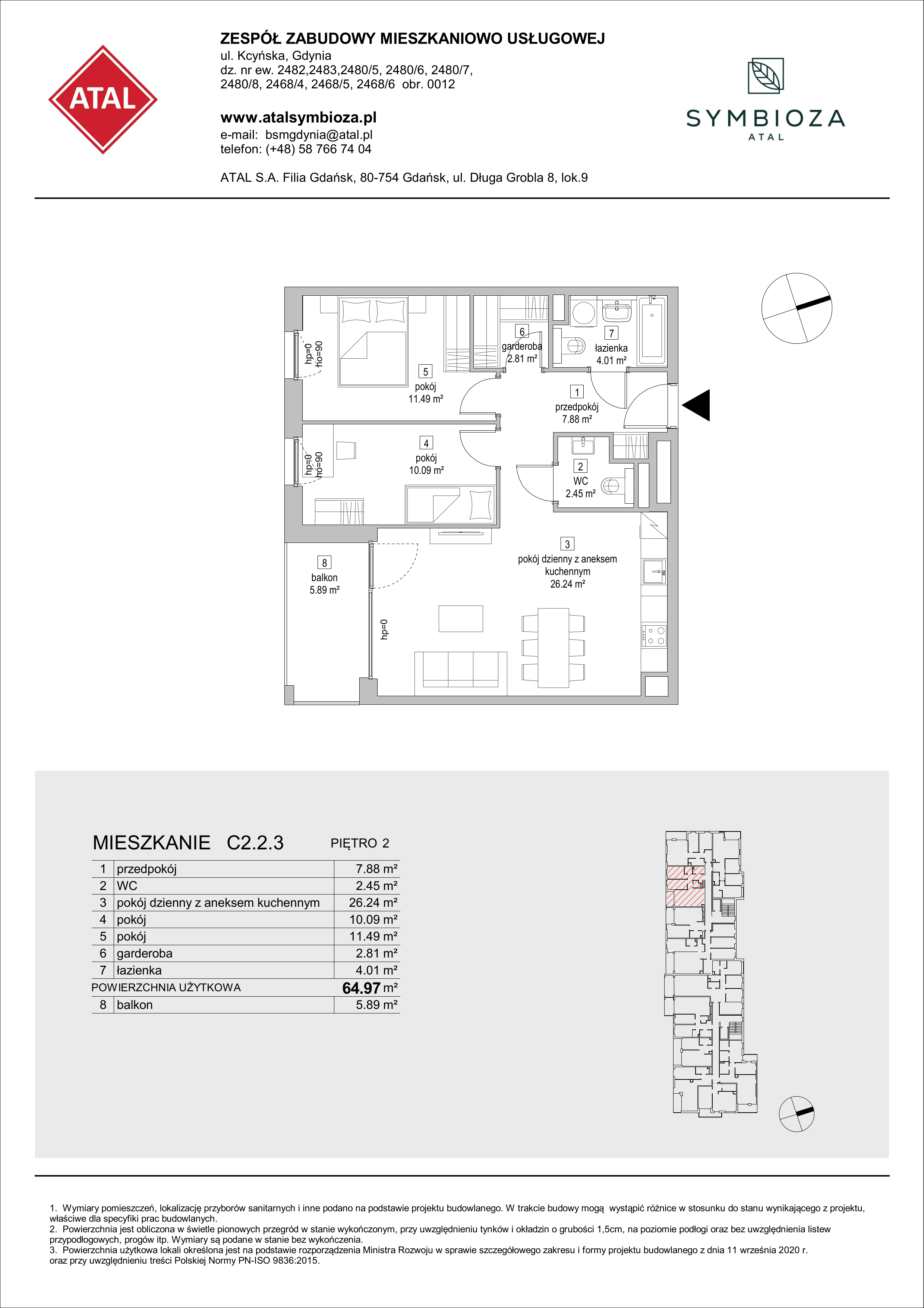 Mieszkanie 64,97 m², piętro 2, oferta nr C2.2.3, ATAL Symbioza, Gdynia, Cisowa, ul. Kcyńska-idx