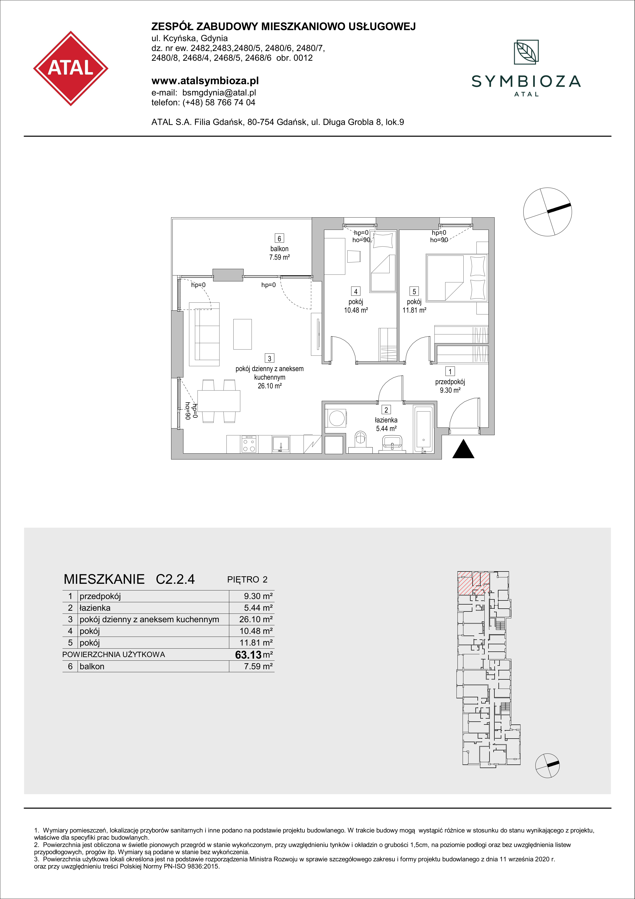 Mieszkanie 63,13 m², piętro 2, oferta nr C2.2.4, ATAL Symbioza, Gdynia, Cisowa, ul. Kcyńska-idx