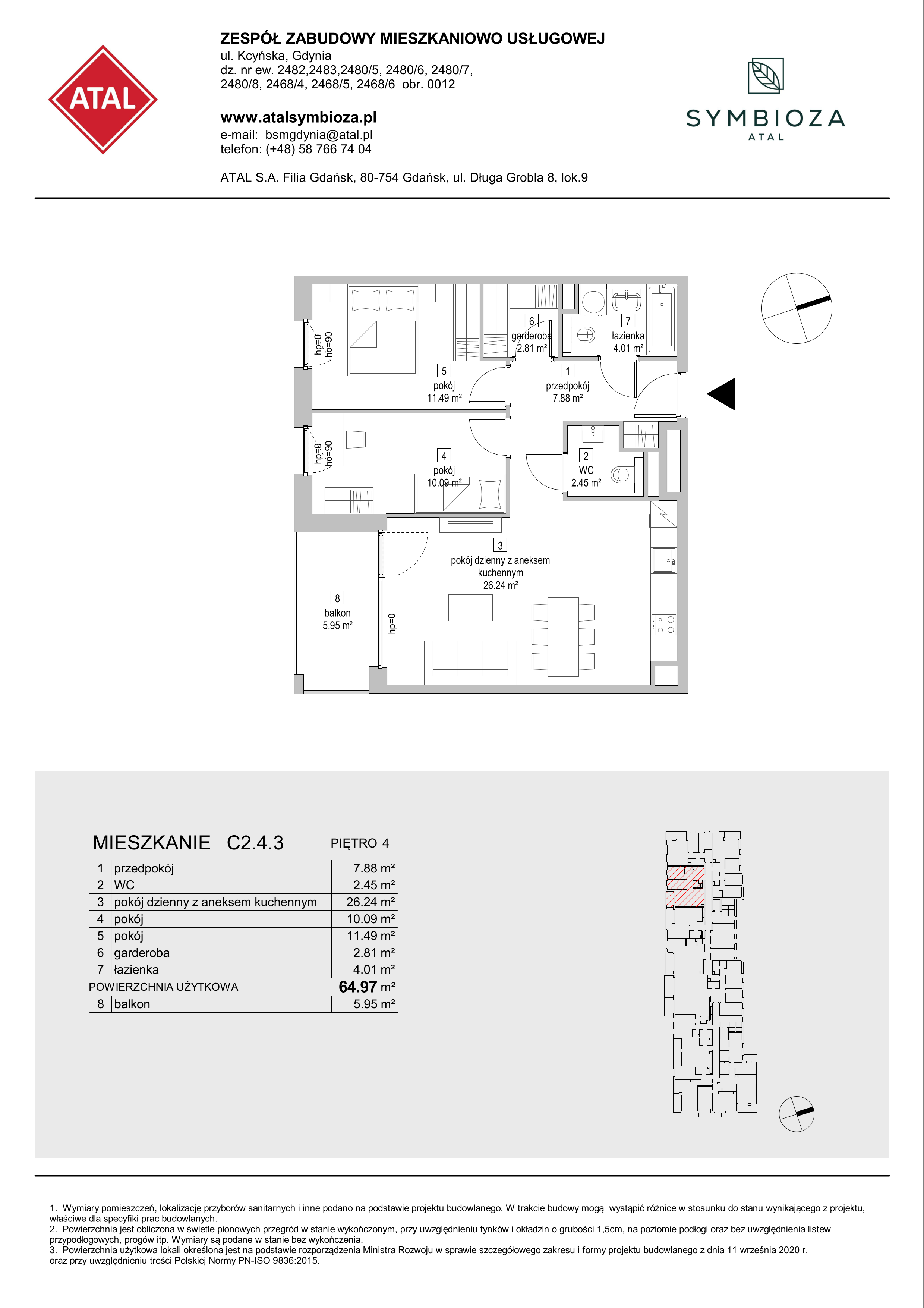 Mieszkanie 64,97 m², piętro 4, oferta nr C2.4.3, ATAL Symbioza, Gdynia, Cisowa, ul. Kcyńska-idx