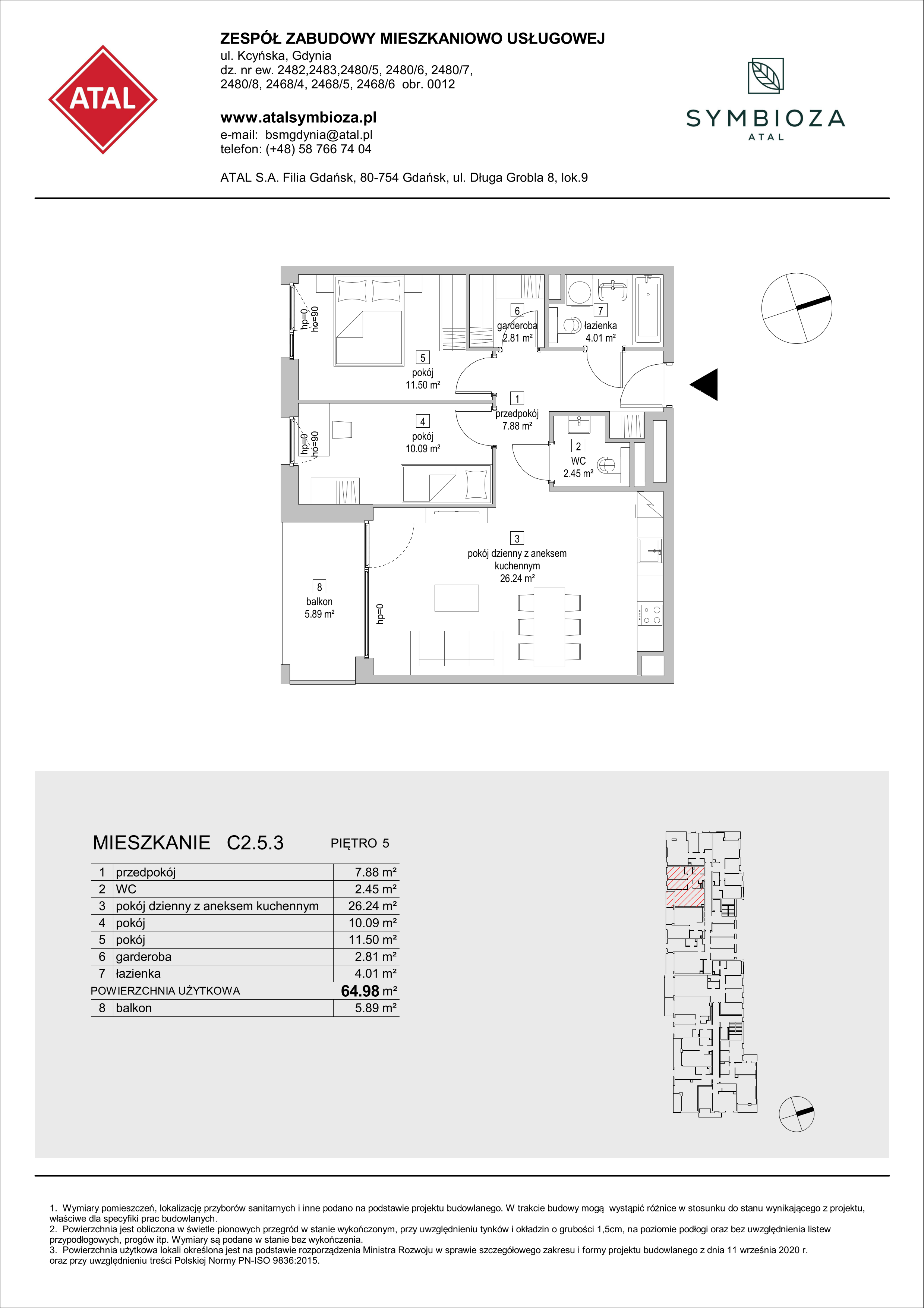 Mieszkanie 64,98 m², piętro 5, oferta nr C2.5.3, ATAL Symbioza, Gdynia, Cisowa, ul. Kcyńska-idx