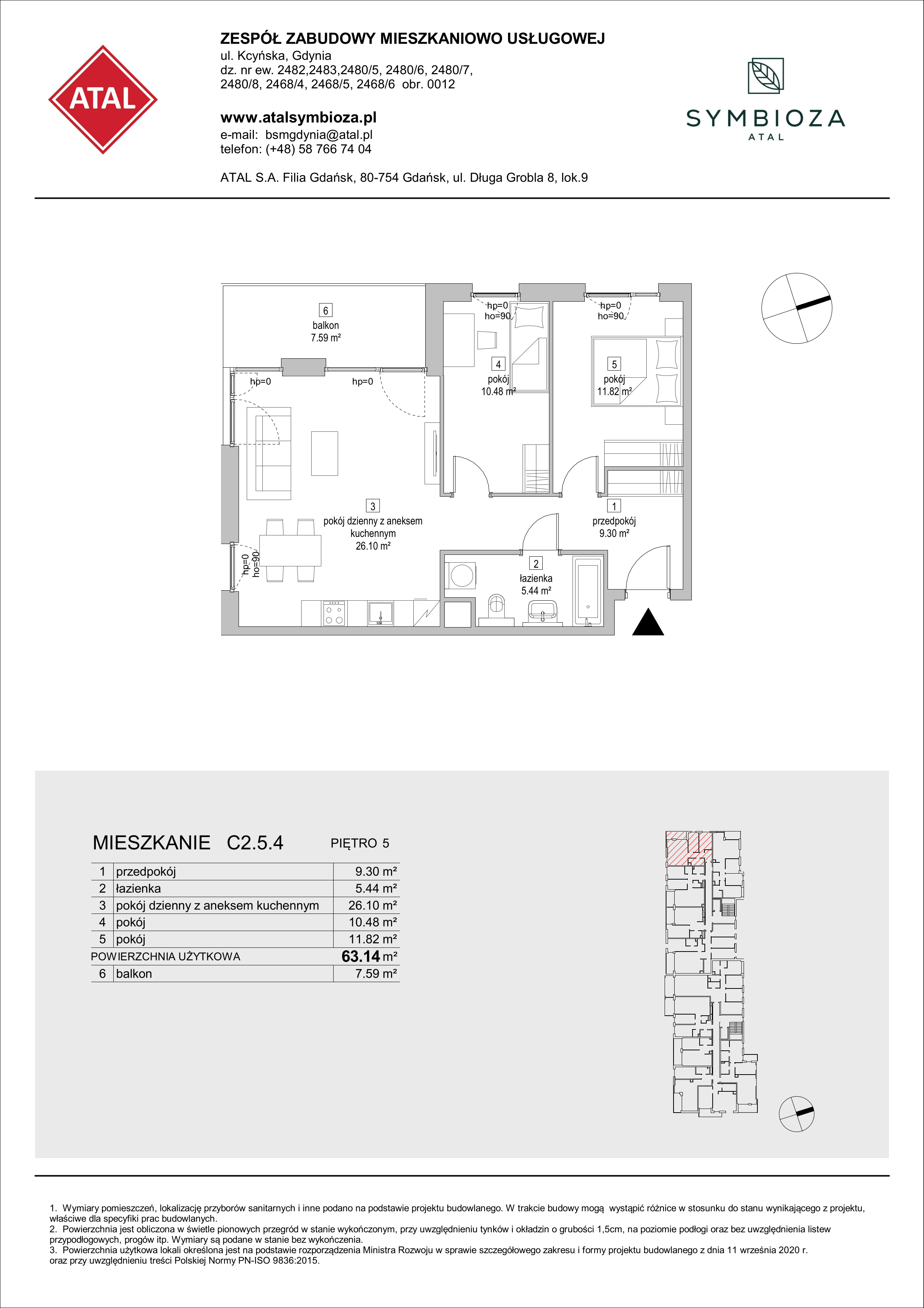 Mieszkanie 63,14 m², piętro 5, oferta nr C2.5.4, ATAL Symbioza, Gdynia, Cisowa, ul. Kcyńska-idx