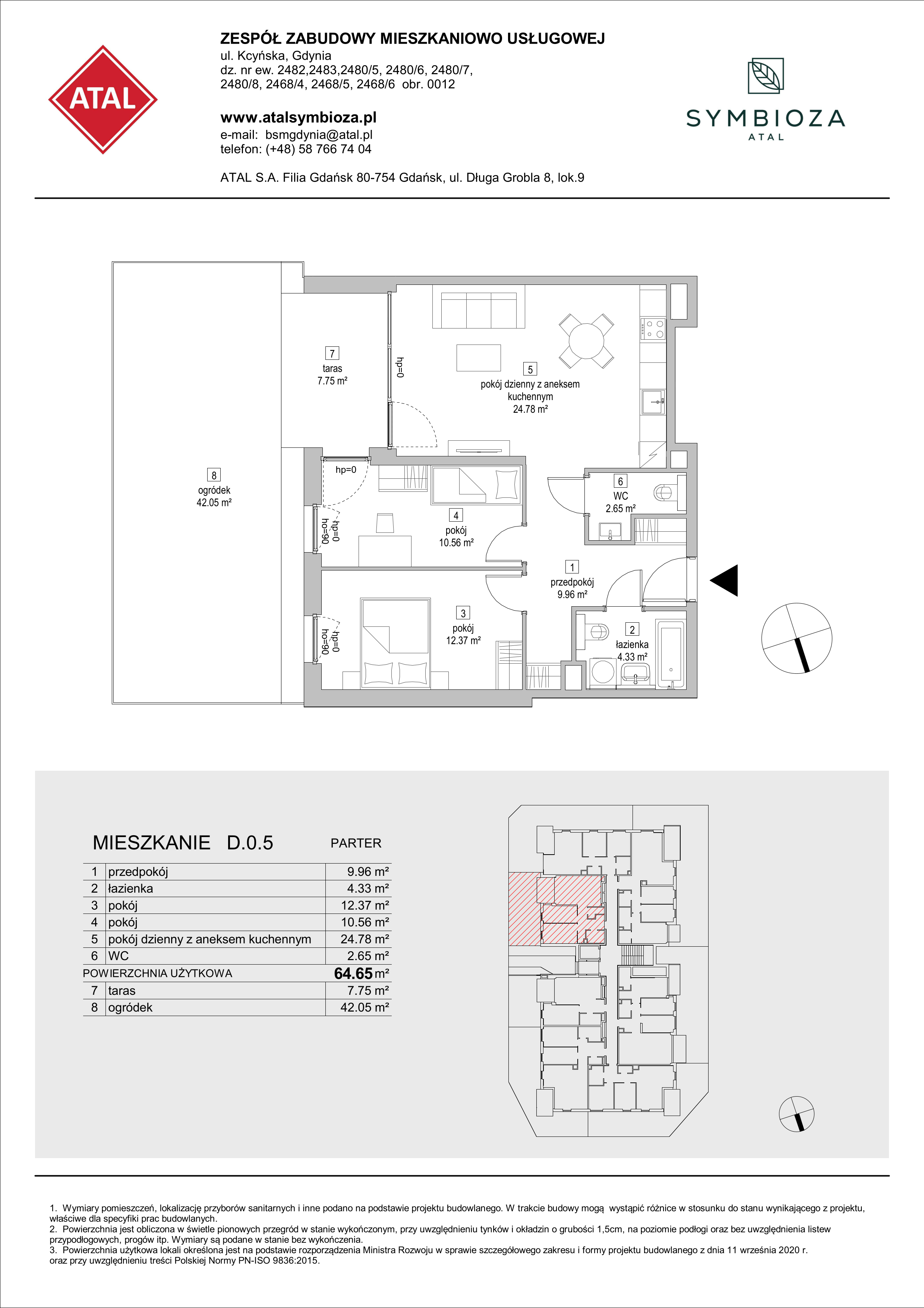 Mieszkanie 64,65 m², parter, oferta nr D.0.5, ATAL Symbioza, Gdynia, Cisowa, ul. Kcyńska-idx