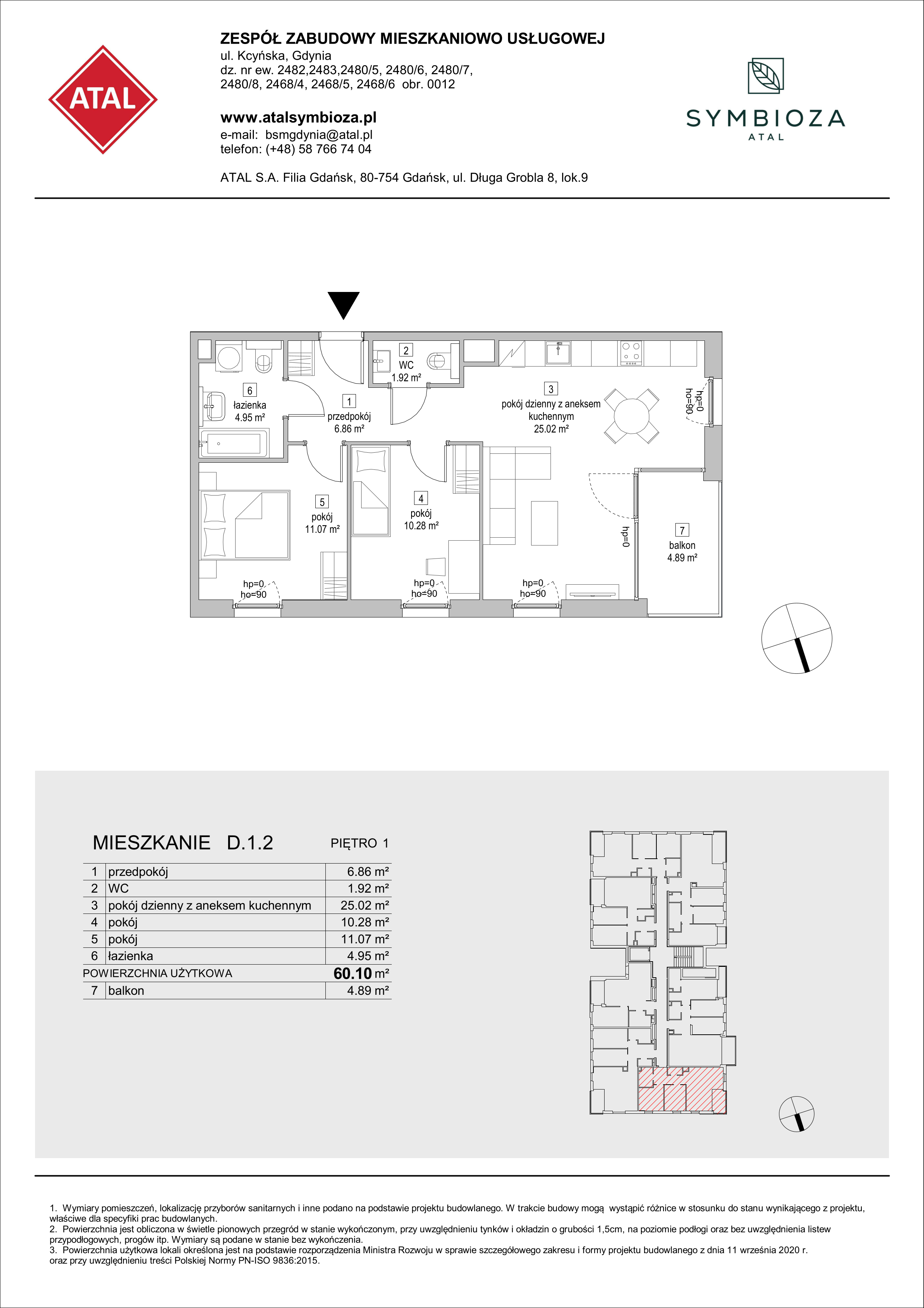 Mieszkanie 60,10 m², piętro 1, oferta nr D.1.2, ATAL Symbioza, Gdynia, Cisowa, ul. Kcyńska-idx