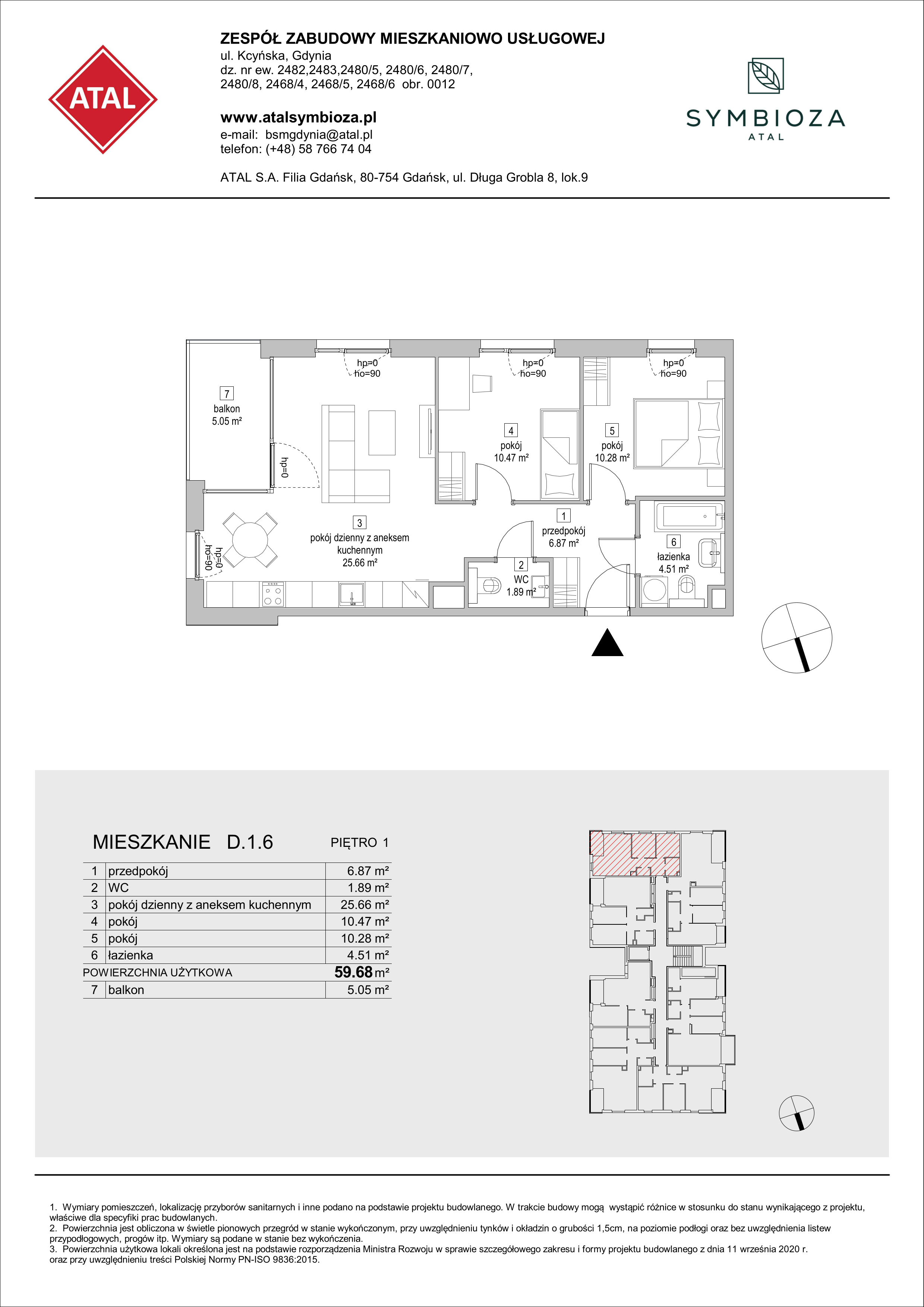 Mieszkanie 59,68 m², piętro 1, oferta nr D.1.6, ATAL Symbioza, Gdynia, Cisowa, ul. Kcyńska-idx