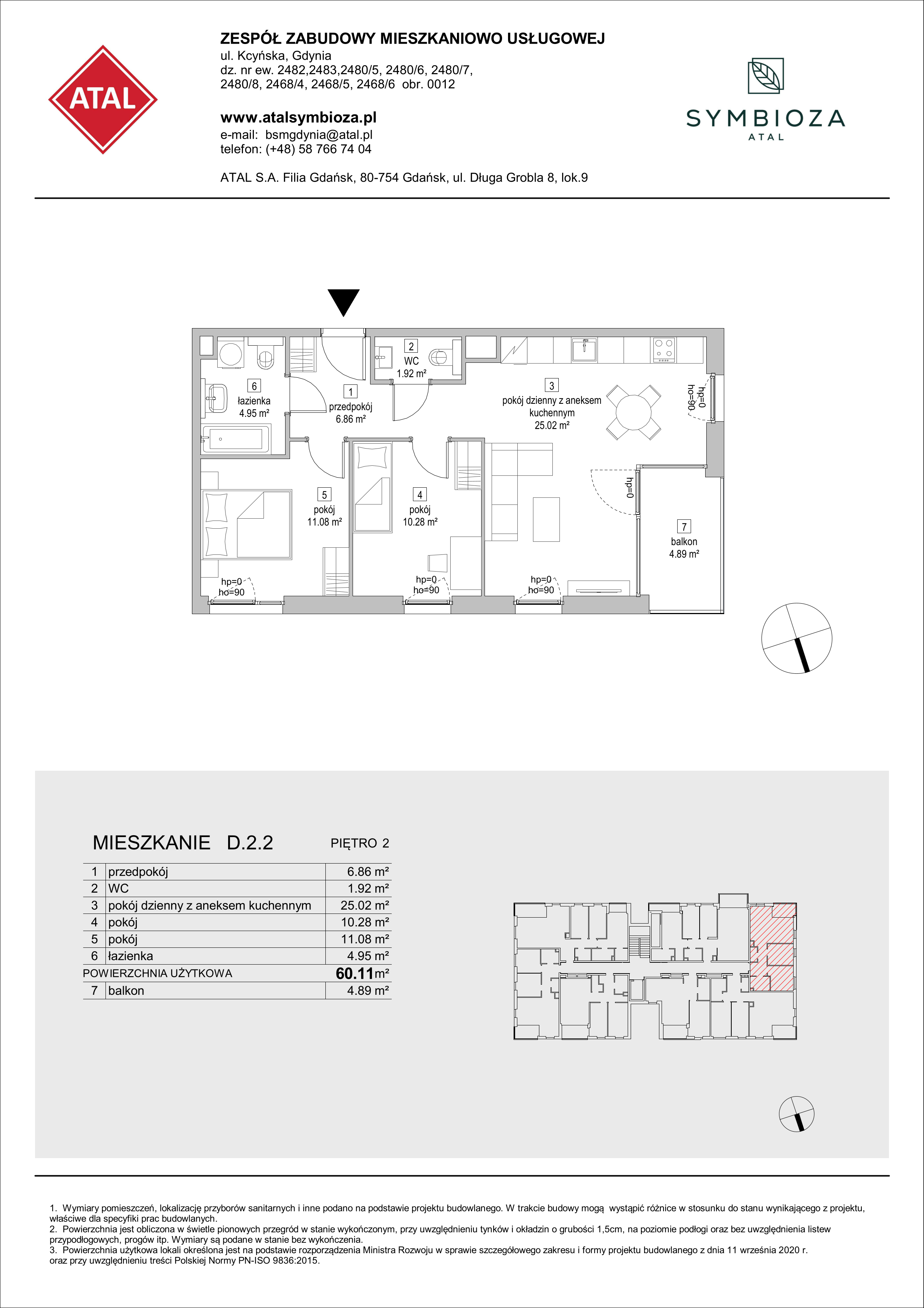 Mieszkanie 60,11 m², piętro 2, oferta nr D.2.2, ATAL Symbioza, Gdynia, Cisowa, ul. Kcyńska-idx