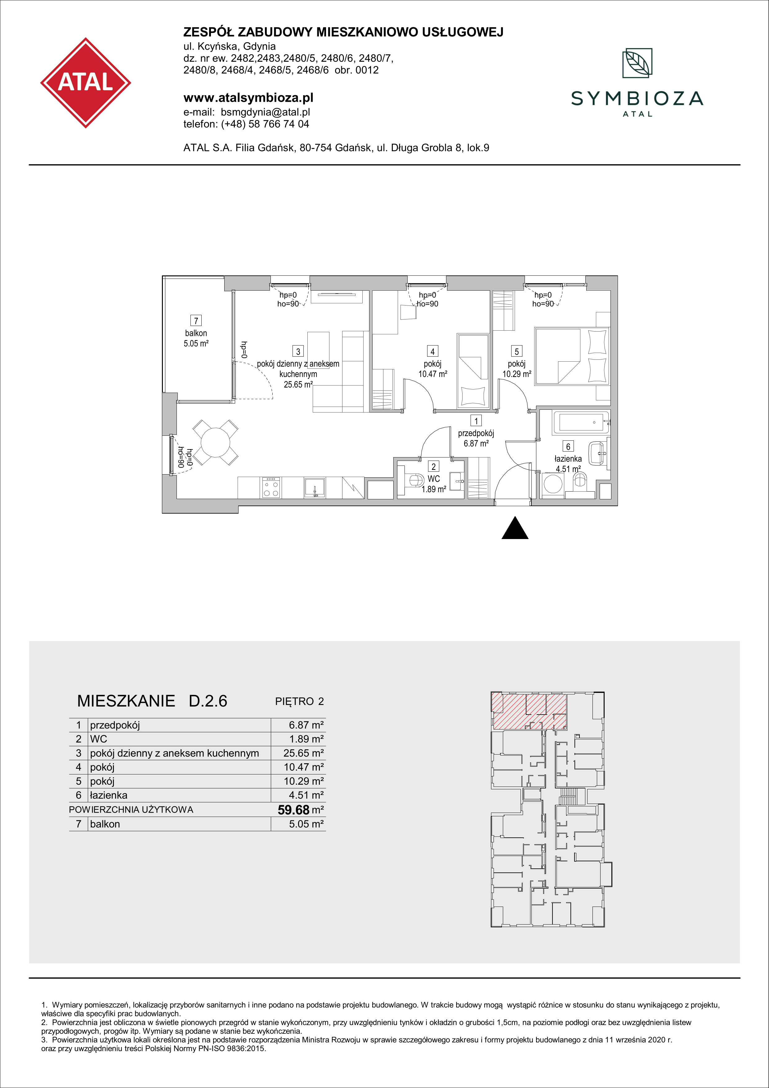 Mieszkanie 59,68 m², piętro 2, oferta nr D.2.6, ATAL Symbioza, Gdynia, Cisowa, ul. Kcyńska-idx