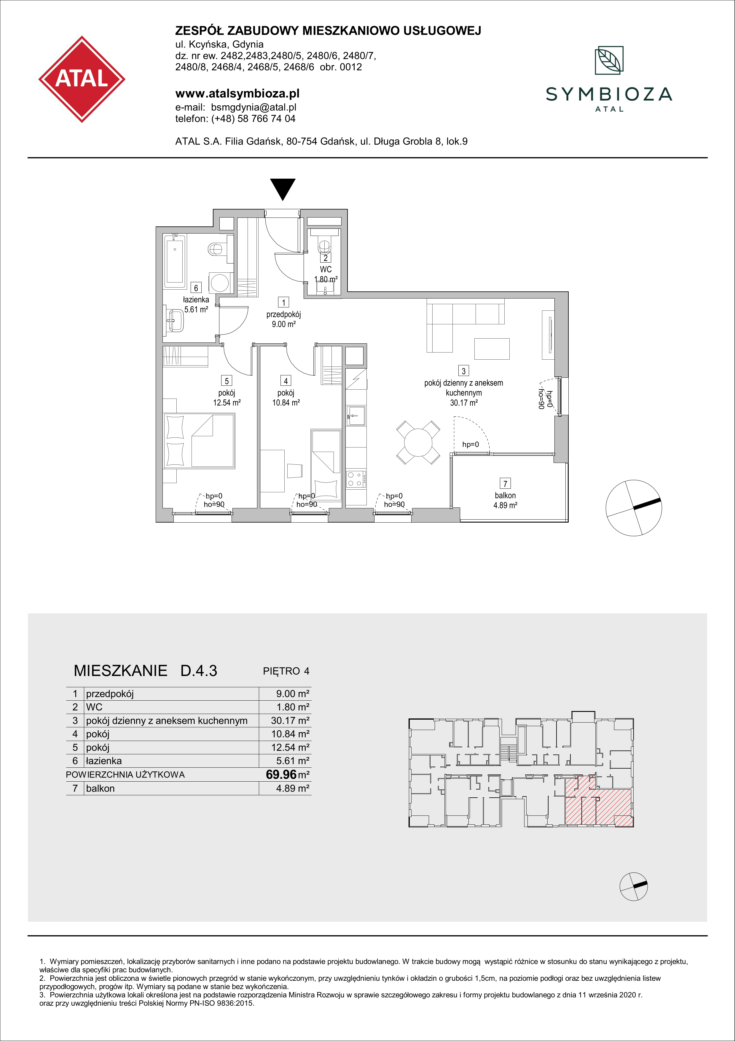 Mieszkanie 69,96 m², piętro 4, oferta nr D.4.3, ATAL Symbioza, Gdynia, Cisowa, ul. Kcyńska-idx