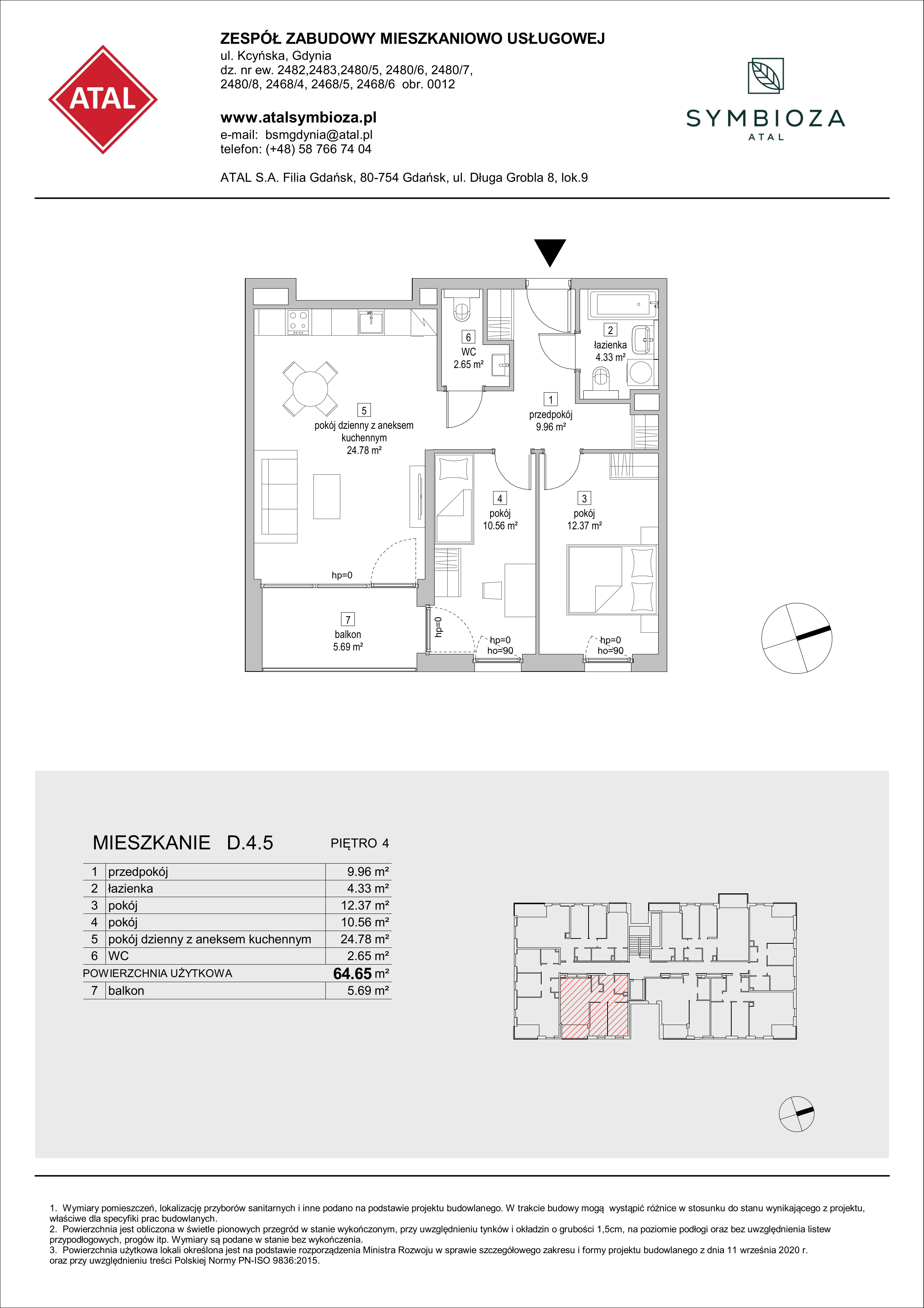 Mieszkanie 64,65 m², piętro 4, oferta nr D.4.5, ATAL Symbioza, Gdynia, Cisowa, ul. Kcyńska-idx