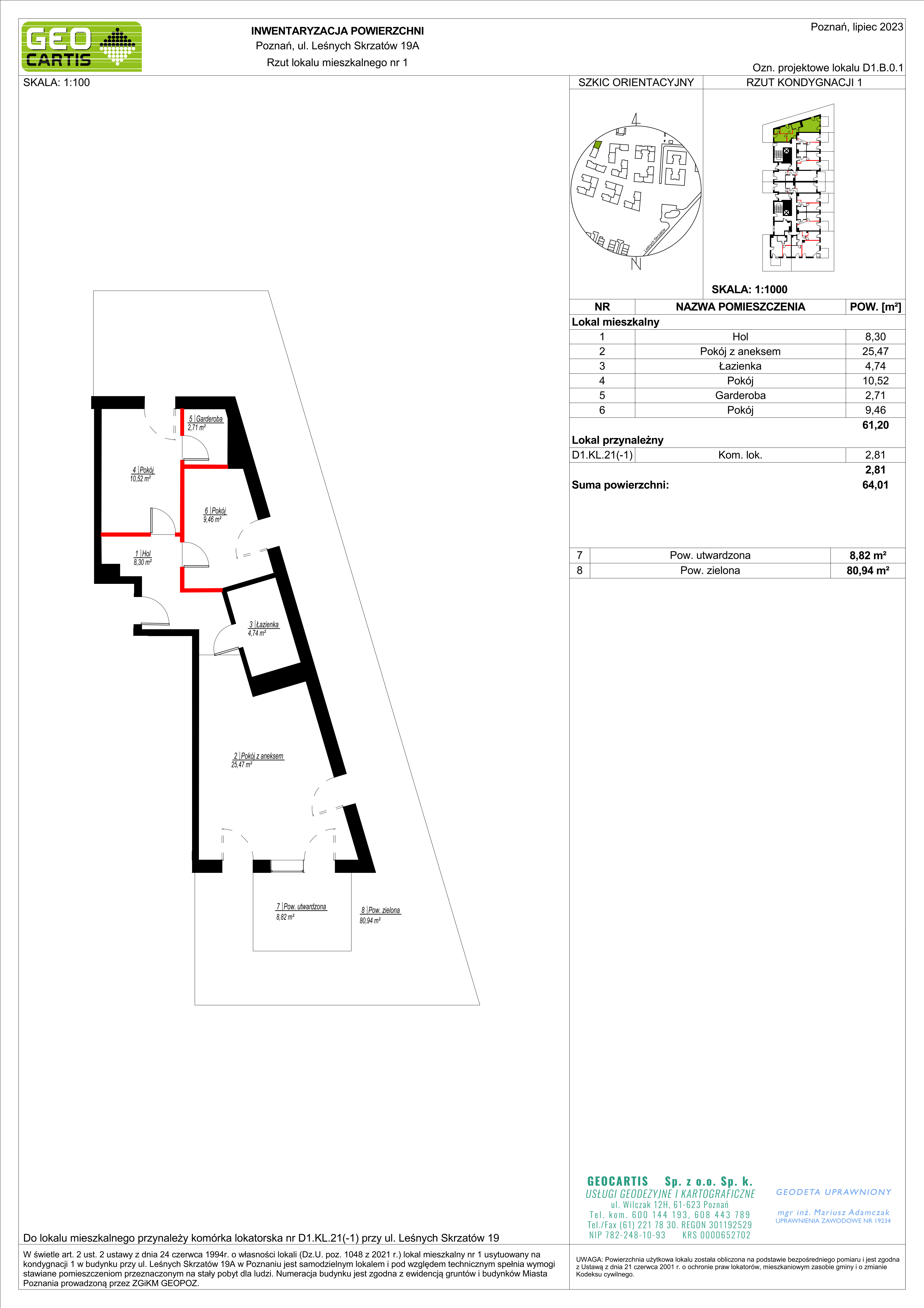 Mieszkanie 61,20 m², parter, oferta nr D1.B.0.1, Zacisze Marcelin, Poznań, Ławica, Marcelin, ul. Leśnych Skrzatów-idx