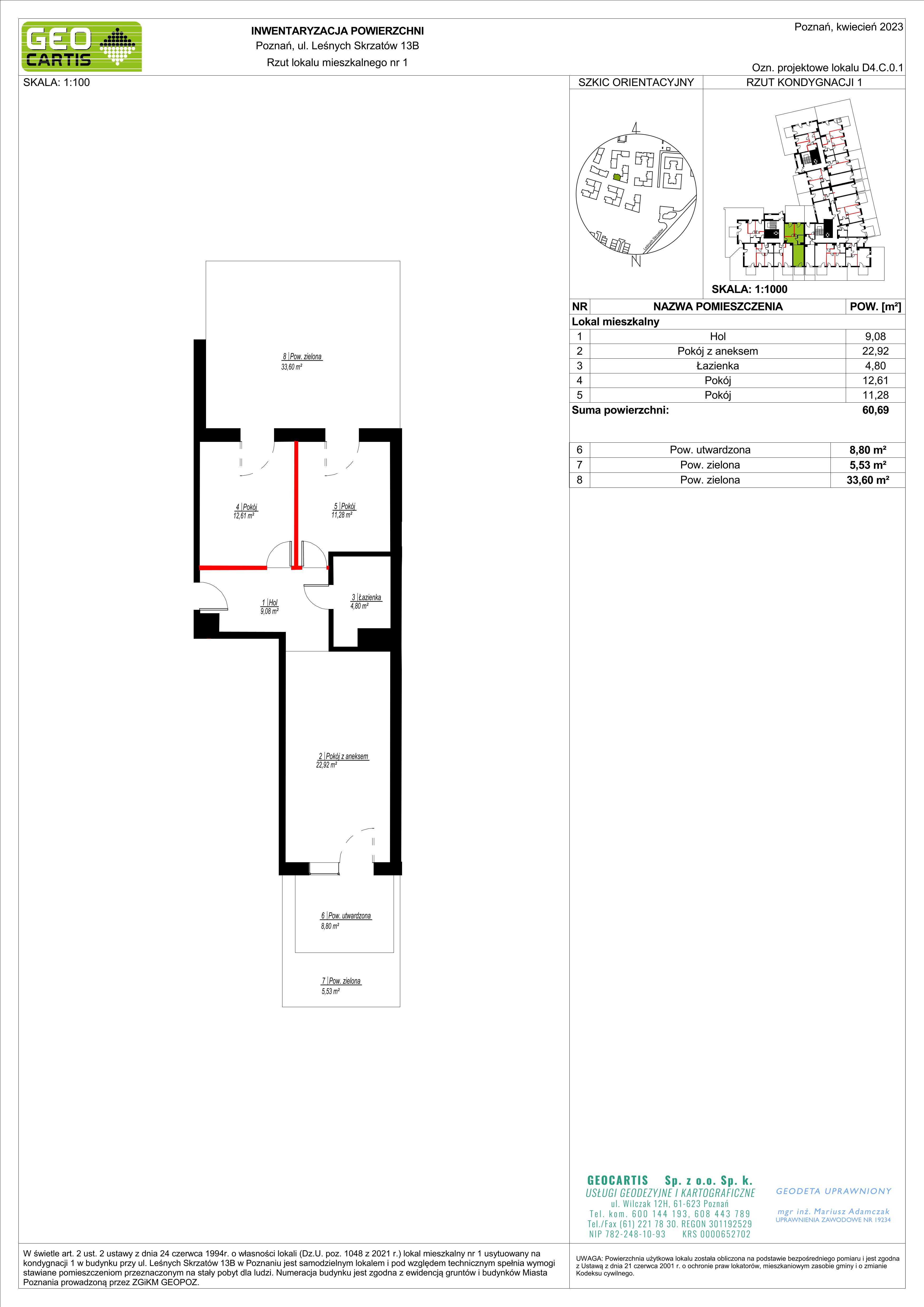 Mieszkanie 60,69 m², parter, oferta nr D4.C.0.1, Zacisze Marcelin, Poznań, Ławica, Marcelin, ul. Leśnych Skrzatów-idx