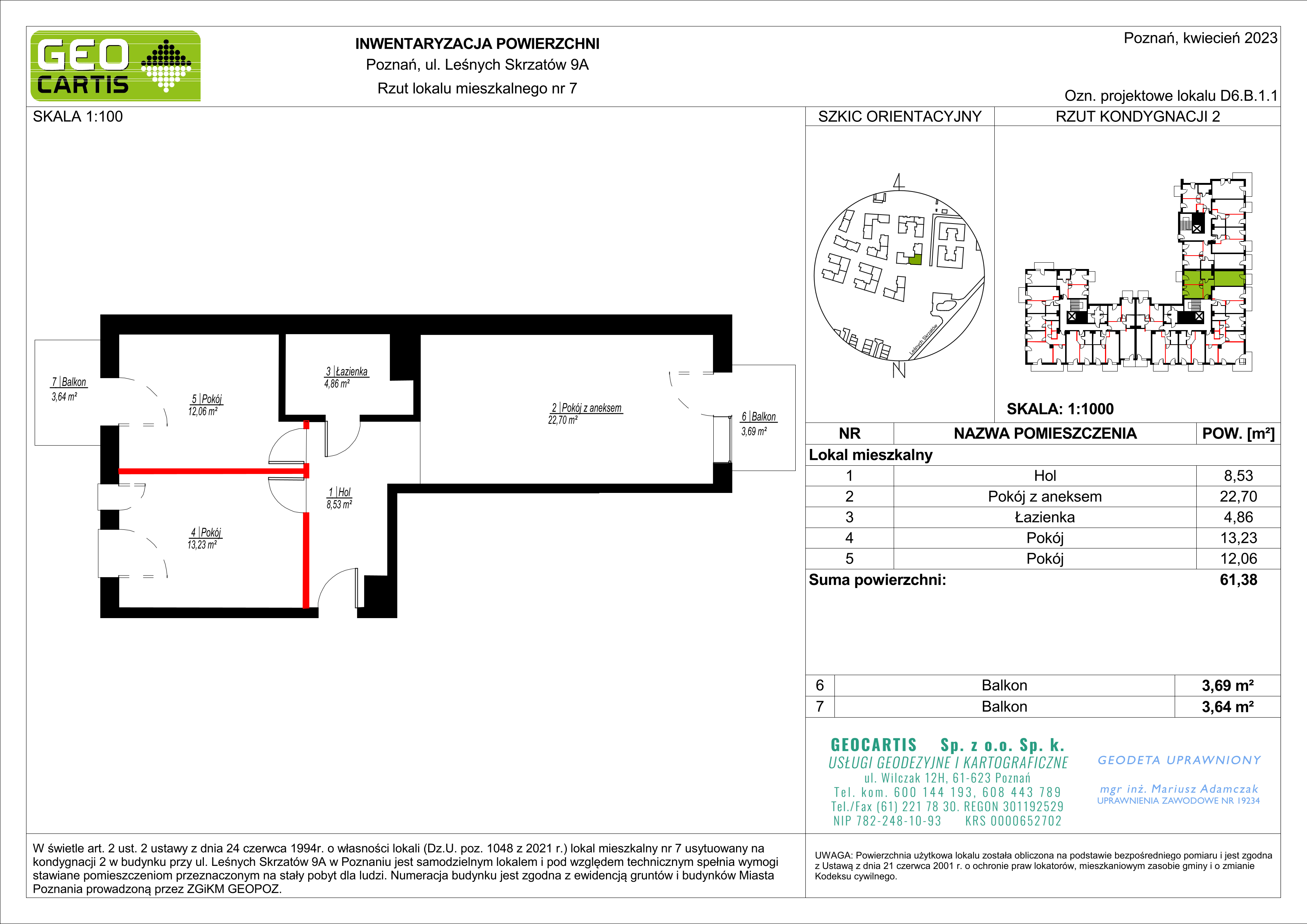 Mieszkanie 61,38 m², piętro 1, oferta nr D6.B.1.1, Zacisze Marcelin, Poznań, Ławica, Marcelin, ul. Leśnych Skrzatów-idx