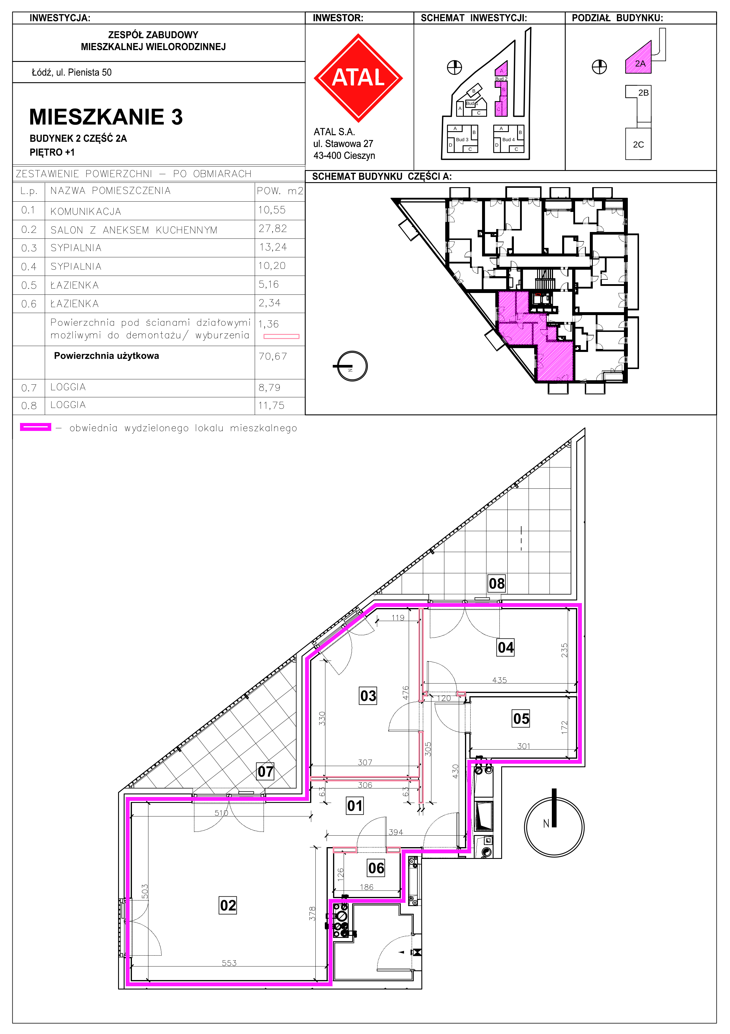 Mieszkanie 70,67 m², piętro 1, oferta nr 2A-1-3, Nowe Miasto Polesie III, Łódź, Polesie, Lublinek-Pienista, ul. Pienista-idx