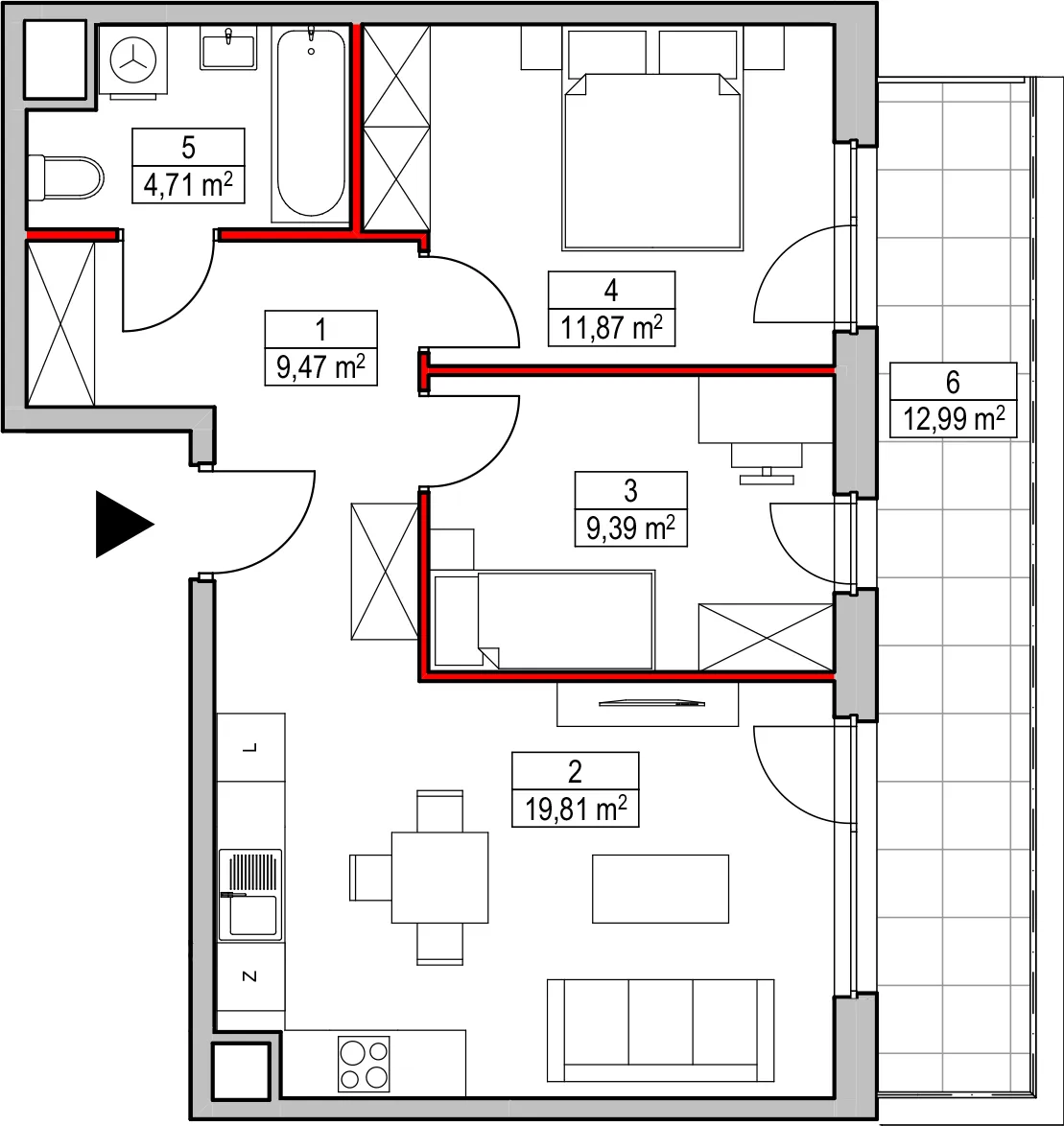 Mieszkanie 55,25 m², piętro 3, oferta nr D1.1.3.4, Nowy Targówek VI, Warszawa, Targówek, Targówek Mieszkaniowy, ul. Płosa 8-idx