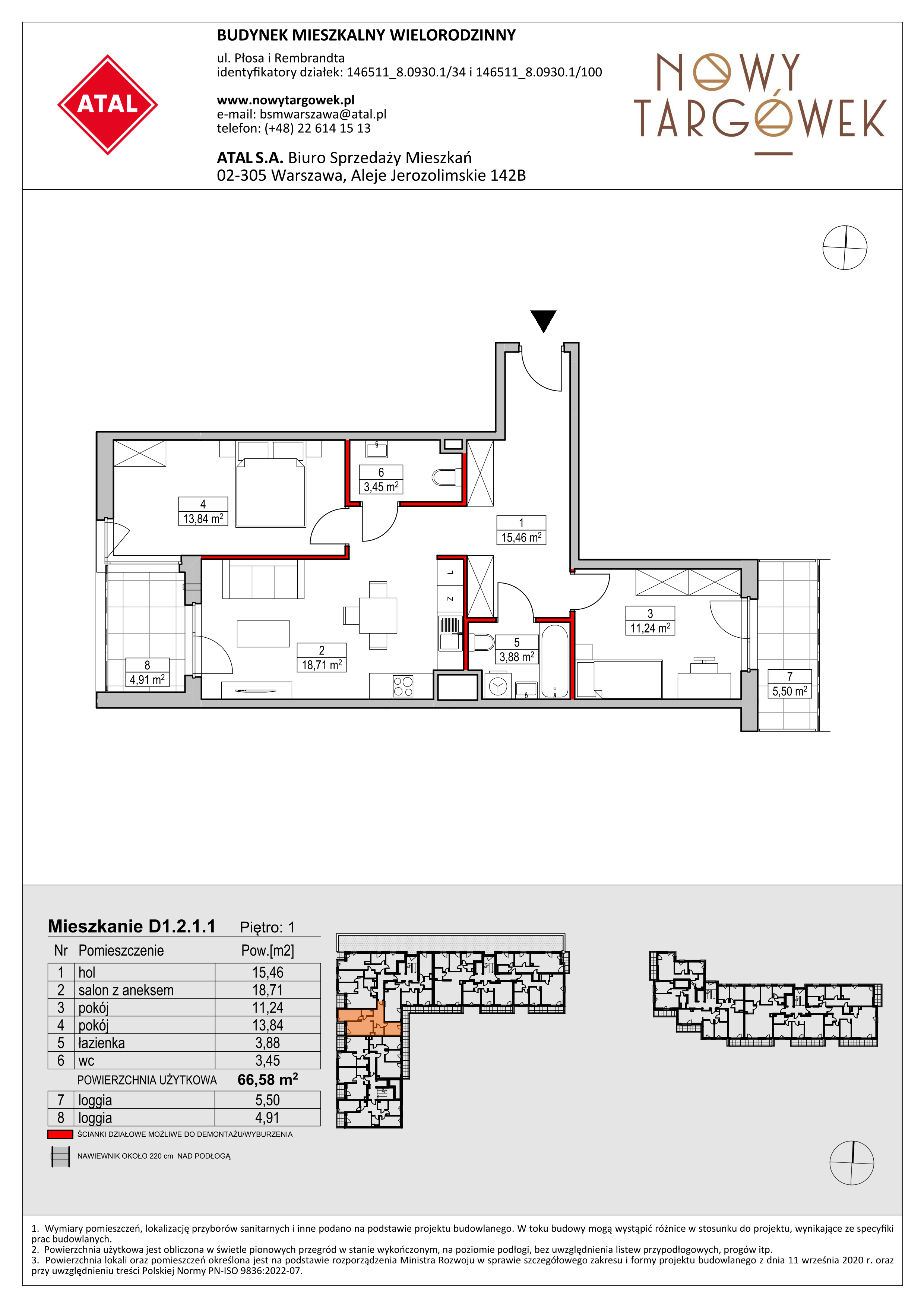 Mieszkanie 66,58 m², piętro 1, oferta nr D1.2.1.1, Nowy Targówek VI, Warszawa, Targówek, Targówek Mieszkaniowy, ul. Płosa 8-idx