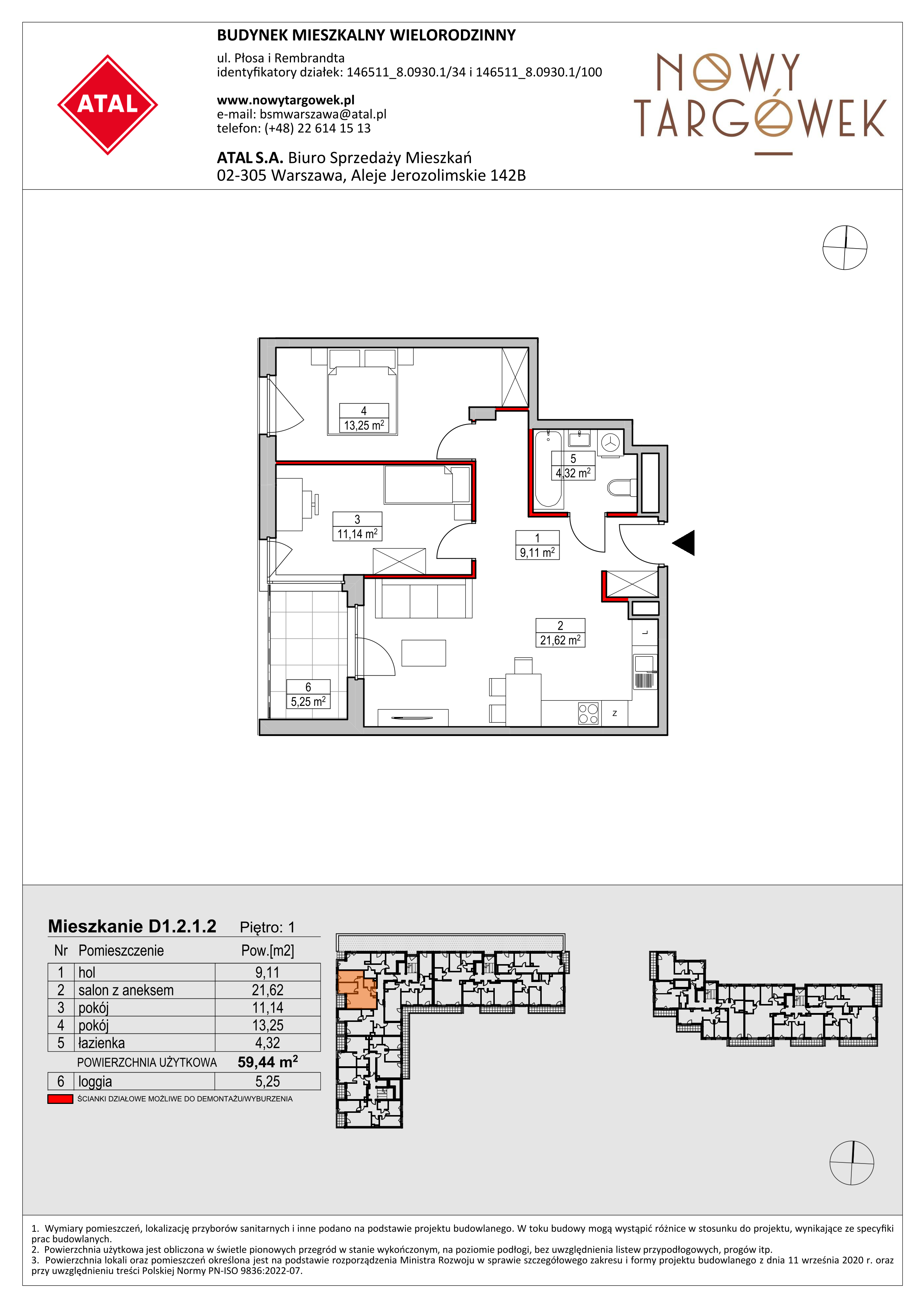 Mieszkanie 59,44 m², piętro 1, oferta nr D1.2.1.2, Nowy Targówek VI, Warszawa, Targówek, Targówek Mieszkaniowy, ul. Płosa 8-idx