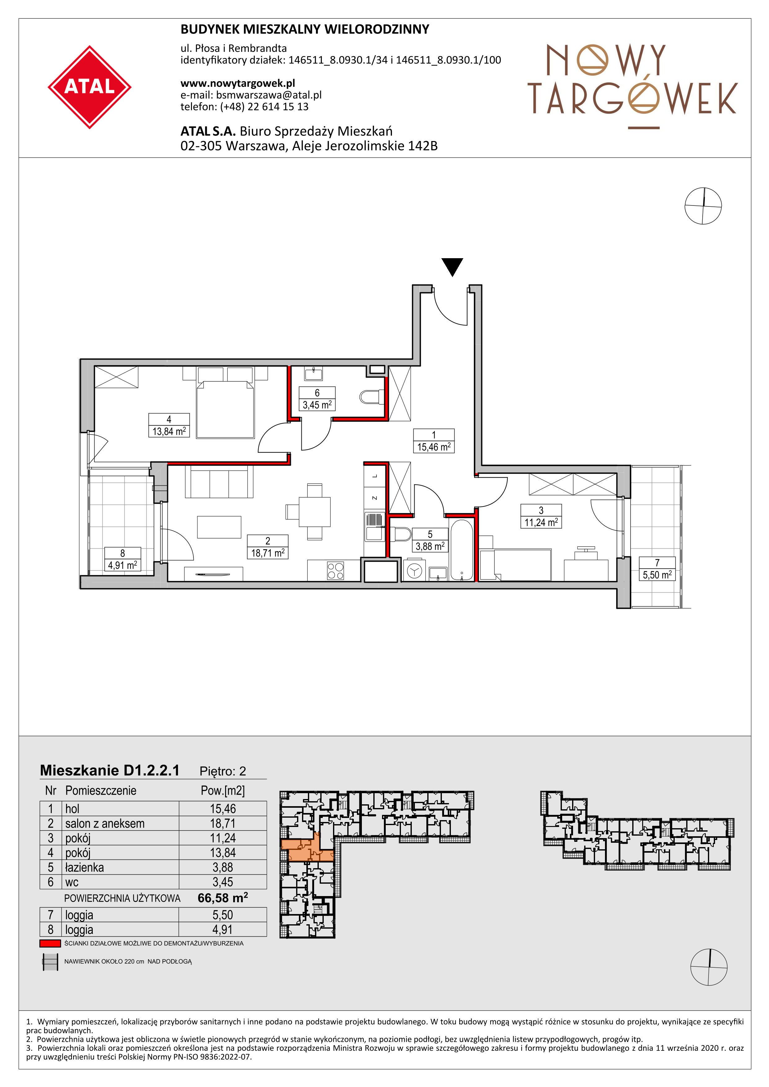 Mieszkanie 66,58 m², piętro 2, oferta nr D1.2.2.1, Nowy Targówek VI, Warszawa, Targówek, Targówek Mieszkaniowy, ul. Płosa 8-idx