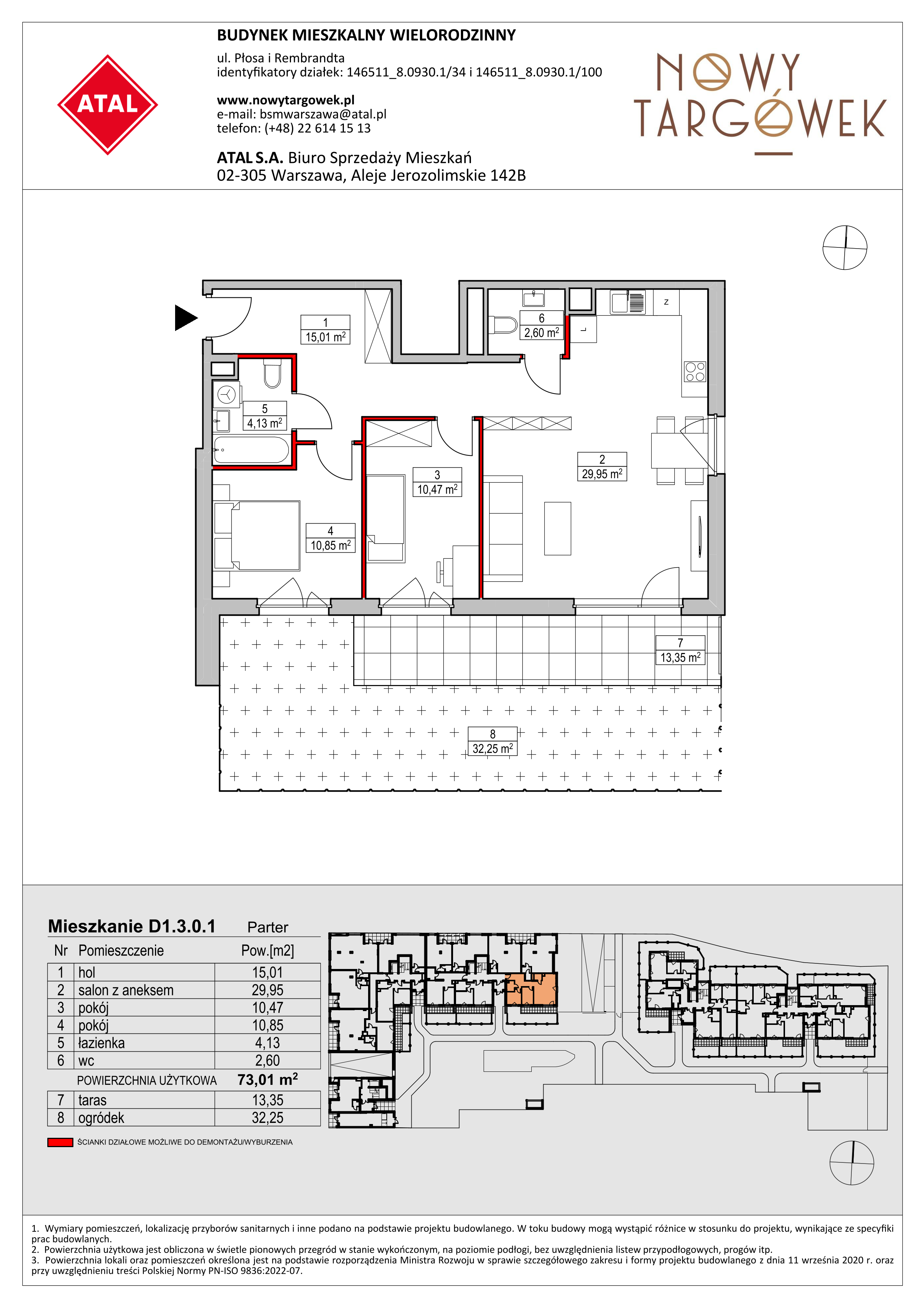 Mieszkanie 73,01 m², parter, oferta nr D1.3.0.1, Nowy Targówek VI, Warszawa, Targówek, Targówek Mieszkaniowy, ul. Płosa 8-idx