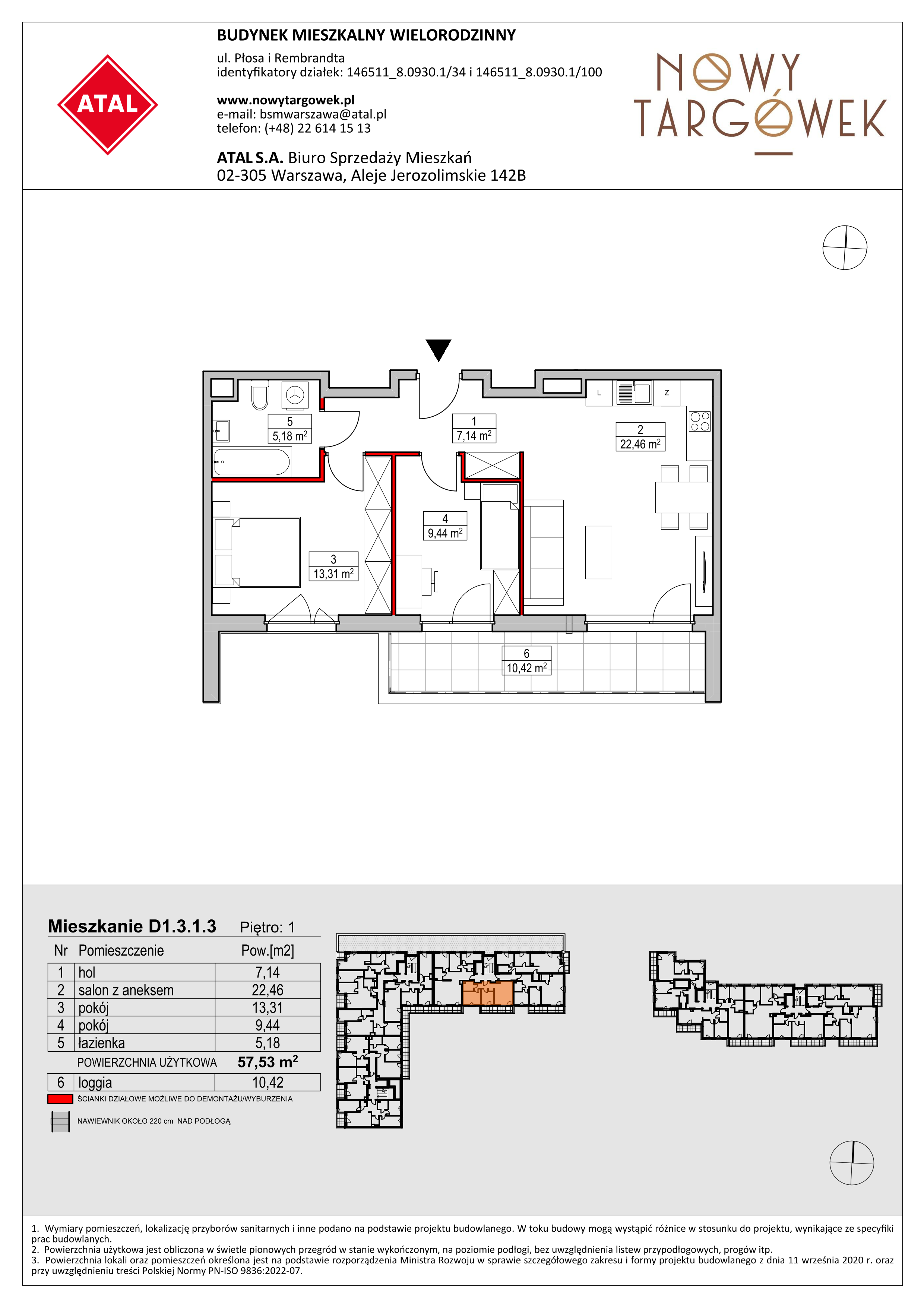 Mieszkanie 57,53 m², piętro 1, oferta nr D1.3.1.3, Nowy Targówek VI, Warszawa, Targówek, Targówek Mieszkaniowy, ul. Płosa 8-idx