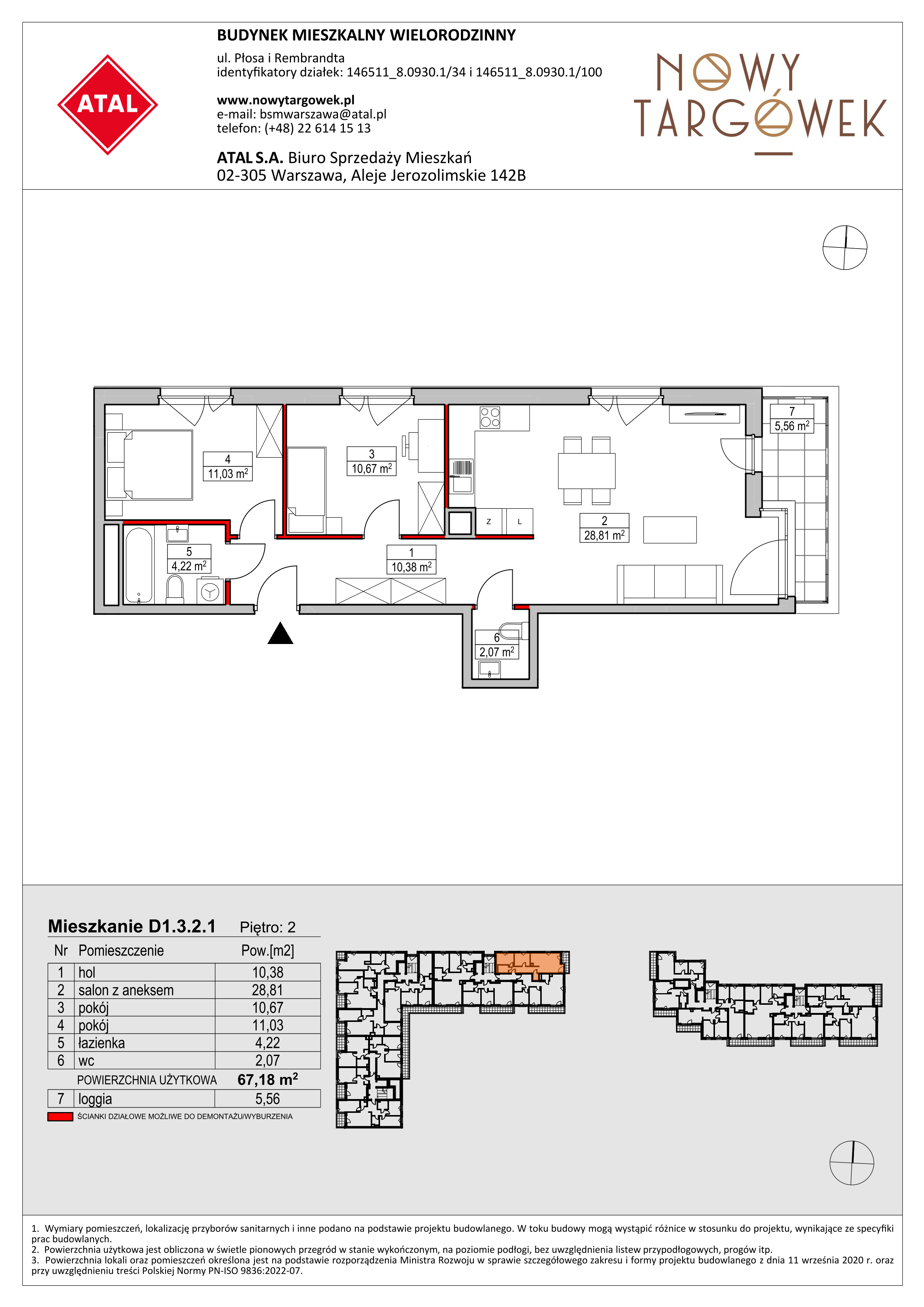 Mieszkanie 67,18 m², piętro 2, oferta nr D1.3.2.1, Nowy Targówek VI, Warszawa, Targówek, Targówek Mieszkaniowy, ul. Płosa 8-idx