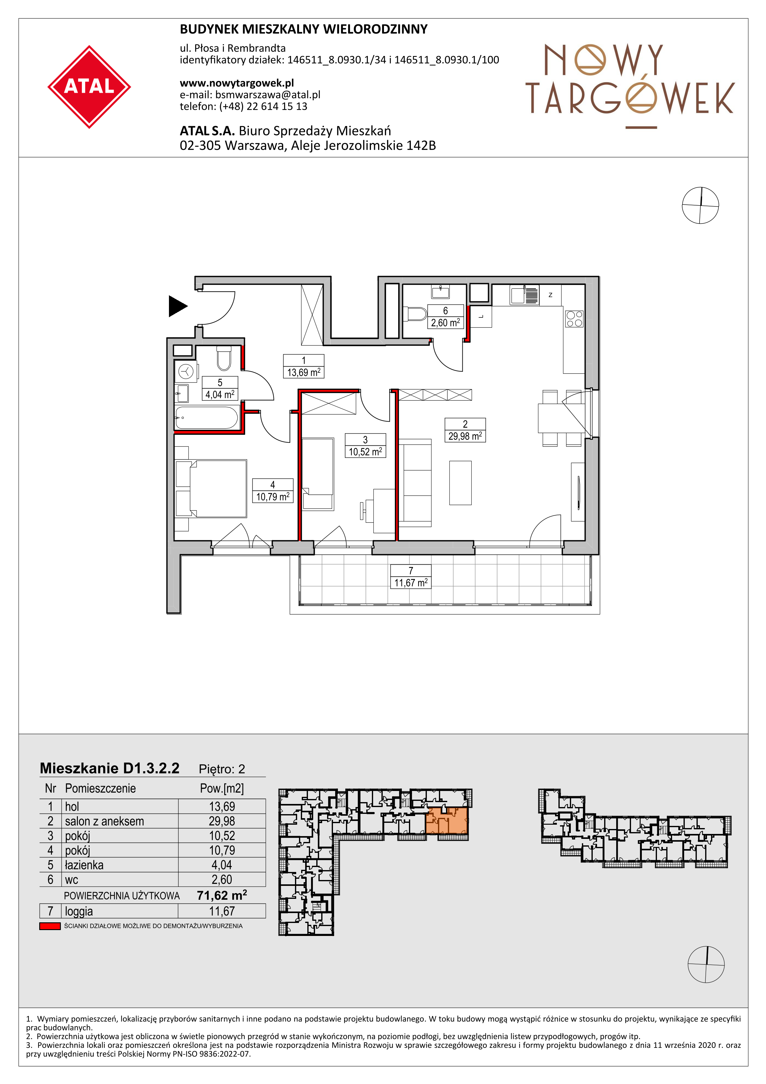 Mieszkanie 71,62 m², piętro 2, oferta nr D1.3.2.2, Nowy Targówek VI, Warszawa, Targówek, Targówek Mieszkaniowy, ul. Płosa 8-idx