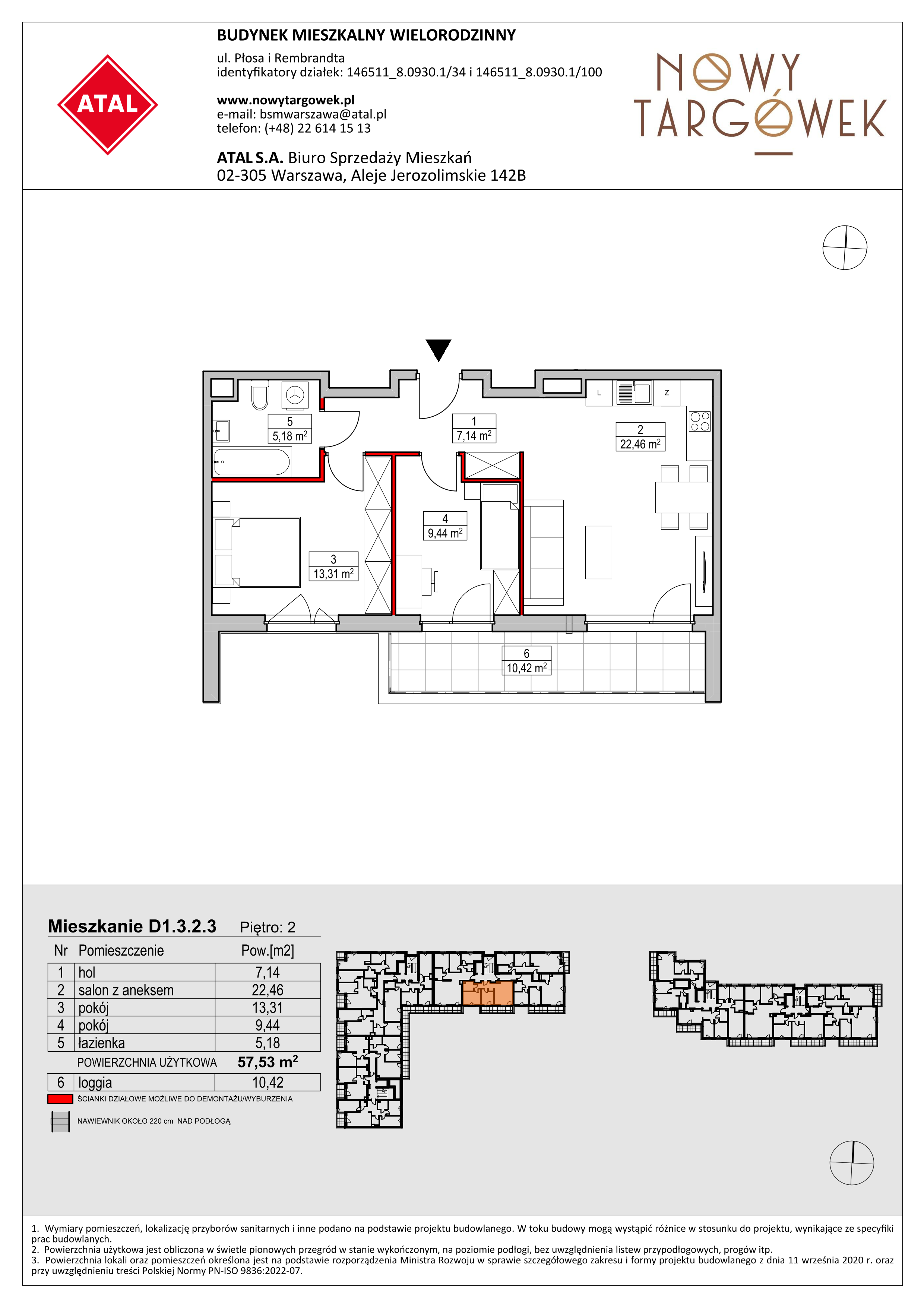 Mieszkanie 57,53 m², piętro 2, oferta nr D1.3.2.3, Nowy Targówek VI, Warszawa, Targówek, Targówek Mieszkaniowy, ul. Płosa 8-idx